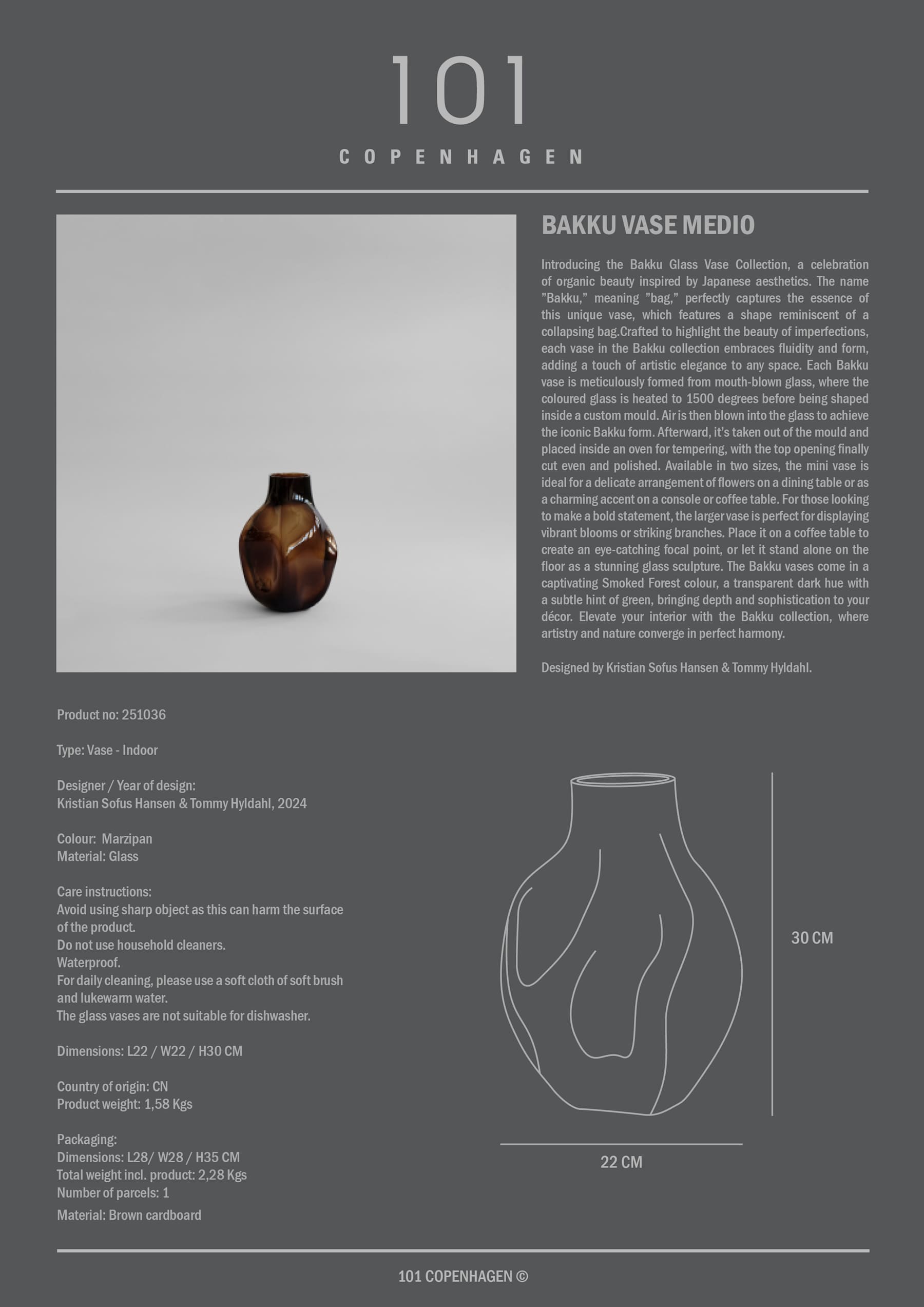 Βάζο Bakku / Μεσαίο / Smoked Forest L22 x W22 x H30 101 COPENHAGEN