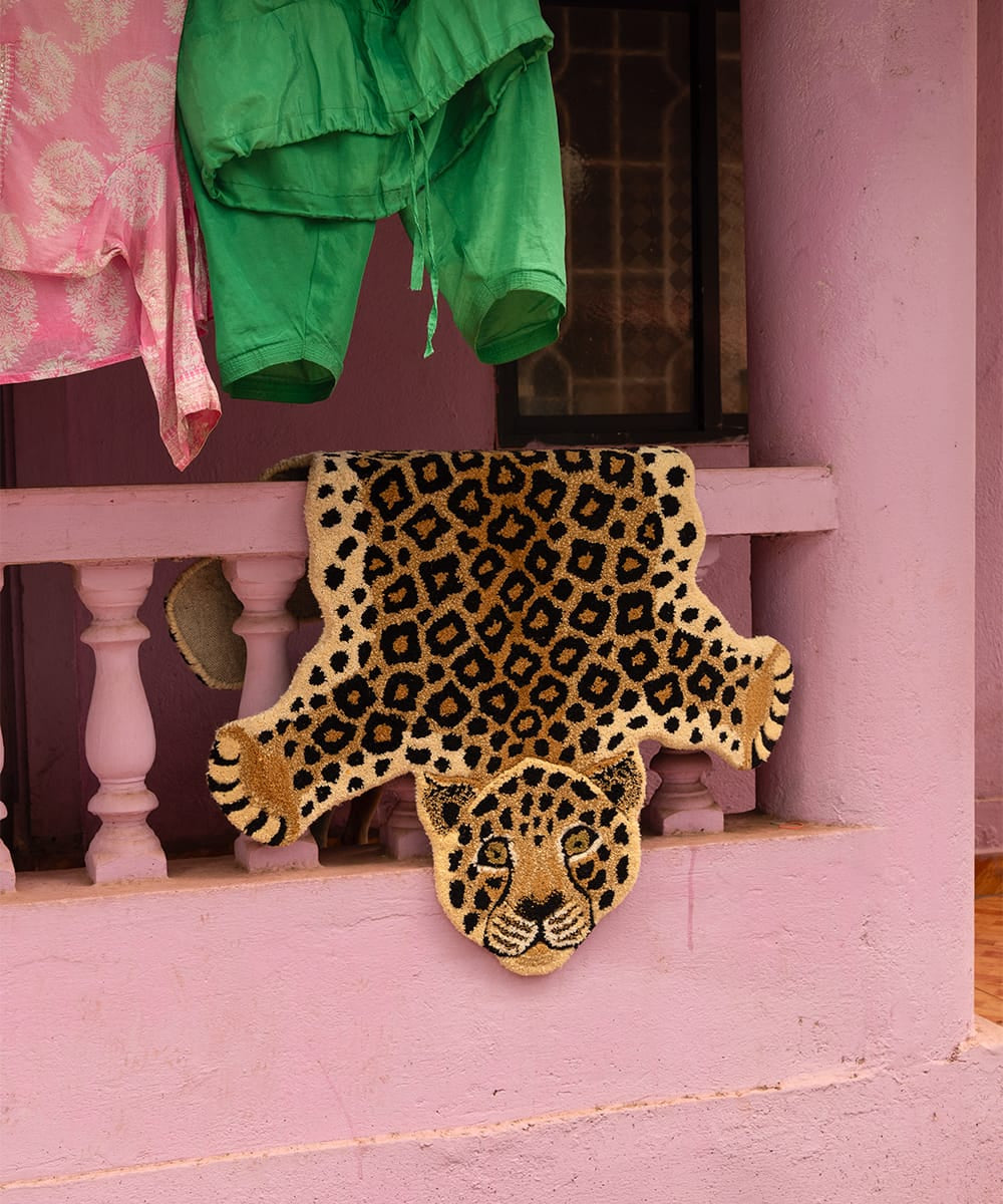 Χαλί Loony Leopard Large - Μάλλινο Βαμβακερό Μαύρο Κίτρινο 150 x 90 x 2 cm Doing Goods