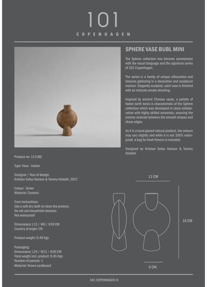 Βάζο Sphere Vase Bubl, Mini ΄Ωχρα Κεραμικό H19 cm x W6 cm x L14 cm 101 COPENHAGEN