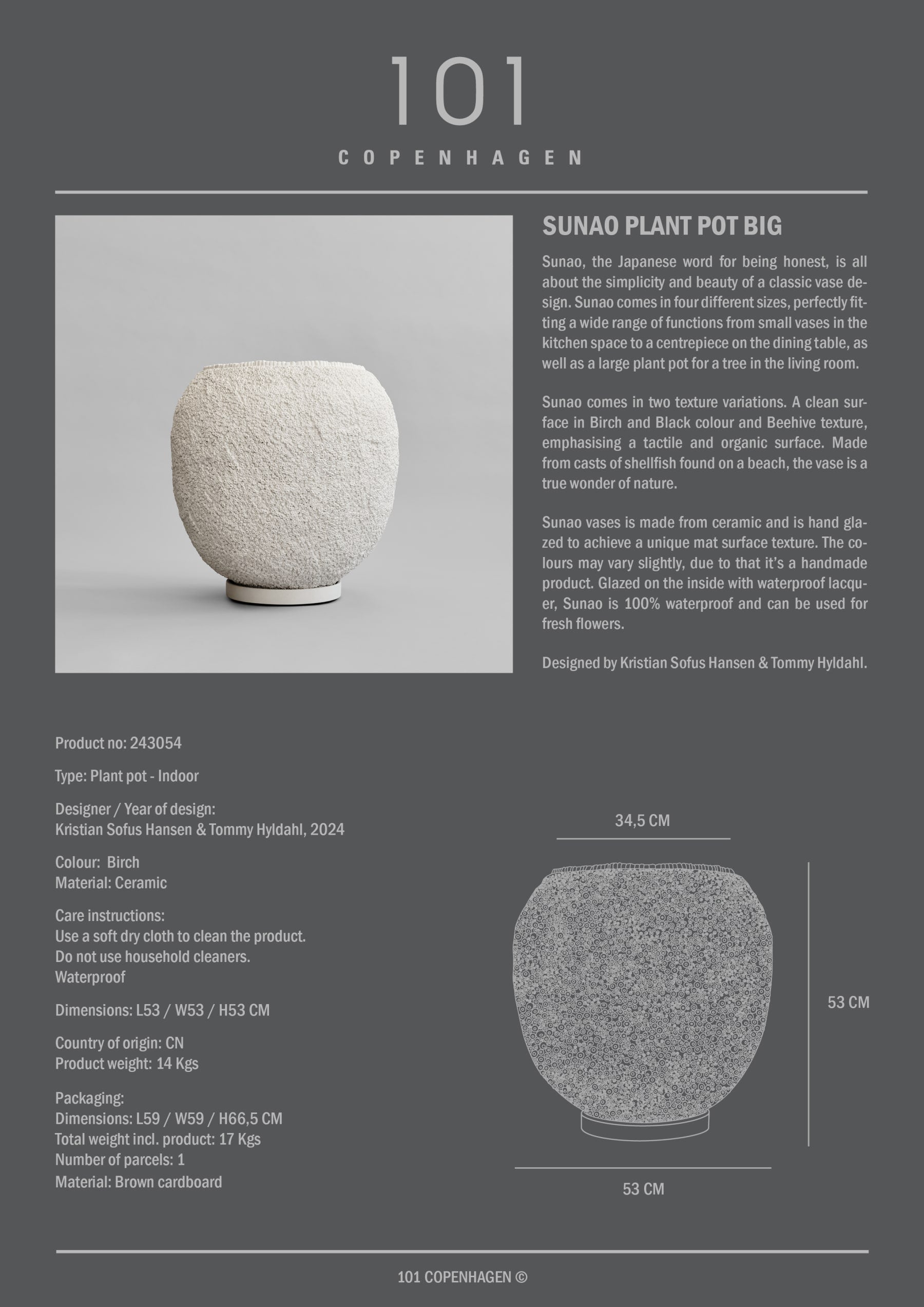 101 COPENHAGEN ΓΛΑΣΤΡΑ Γλάστρα Sunao Μεγάλη Κηρήθρα 53x53x34.5 101 COPENHAGEN