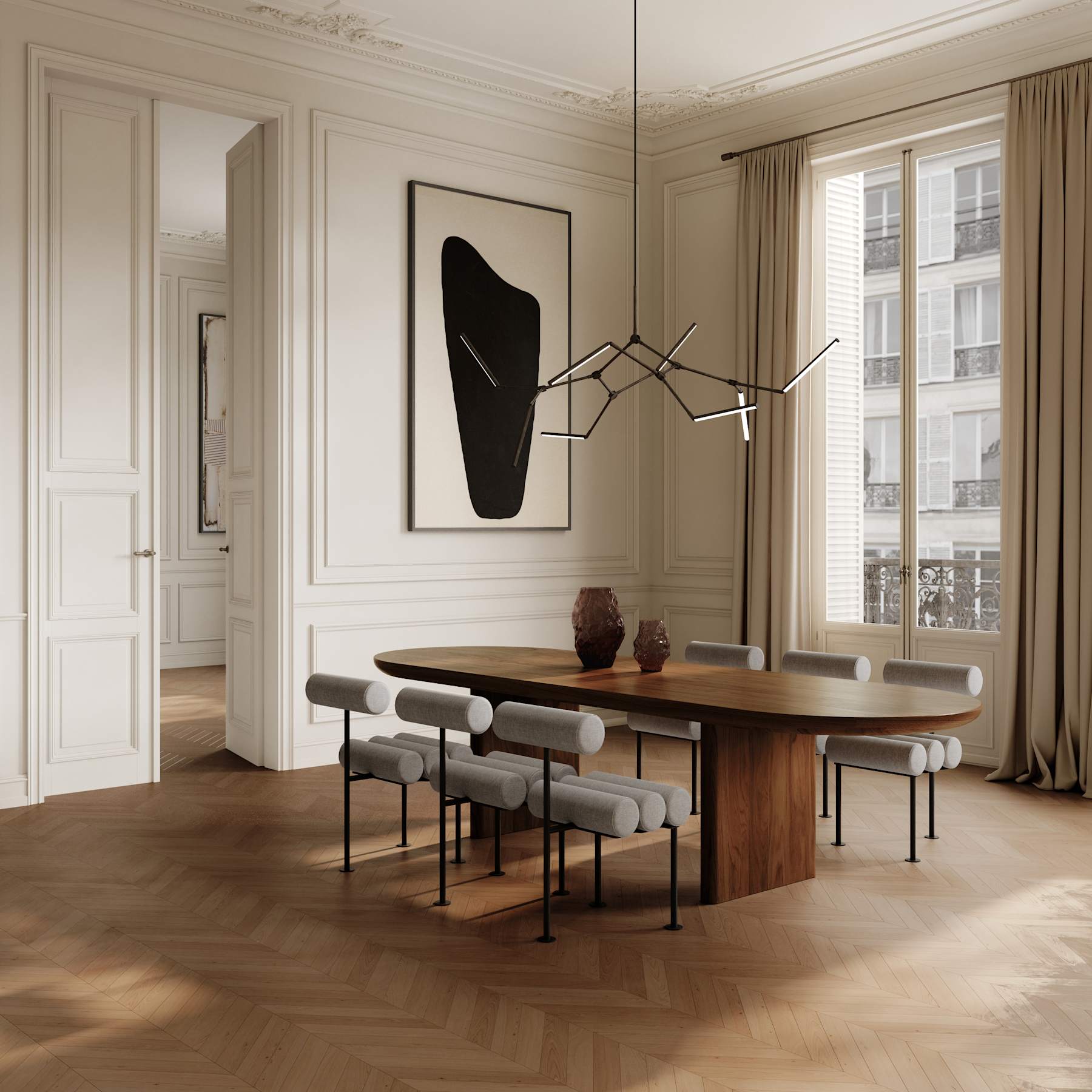 Καρέκλα Τραπεζαρίας Hiro - Ματ Μαύρος Ατσάλινος Σκελετός Λινό ΜπεζΎφασμα Sand (8047-2) H76 x W55 x L42 cm 101 COPENHAGEN