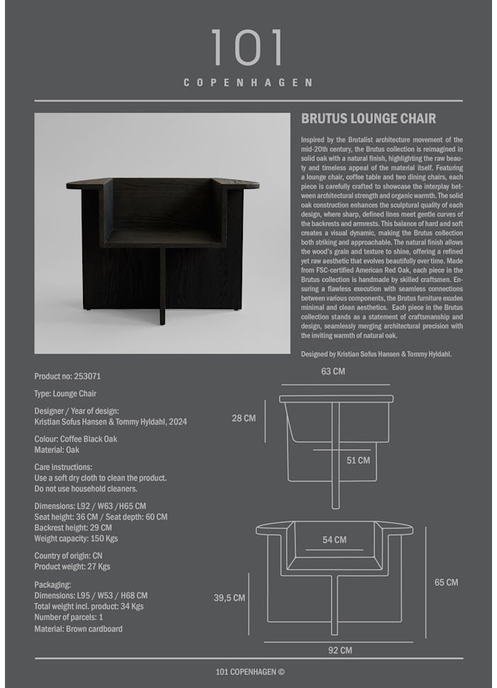 101 COPENHAGEN Καρέκλα Καρέκλα Brutus Lounge Chair Coffee Black Δρυς L92xW63xH65 CM 101 COPENHAGEN