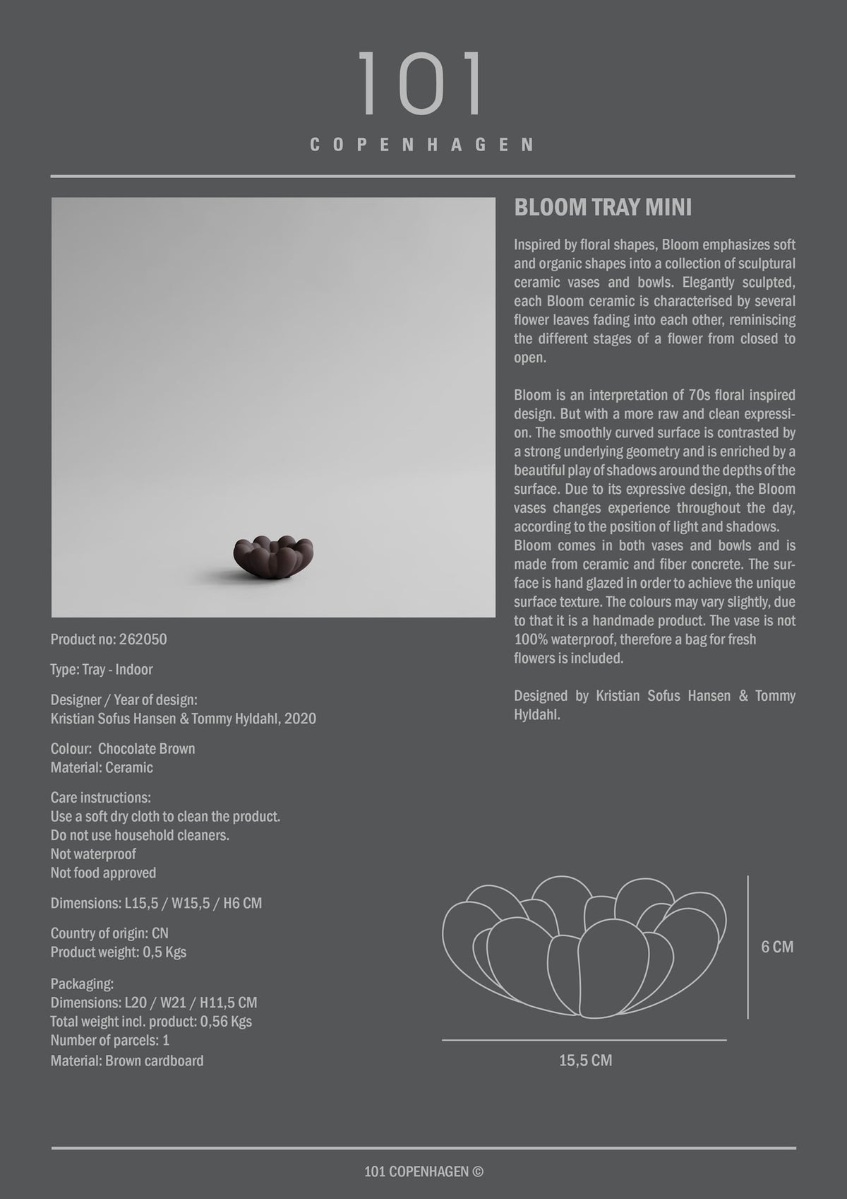 Διακοσμητική Πιατέλα Bloom Mini - Κεραμική Σκούρο Καφέ H6 x W15,5 x L15,5 cm 101 COPENHAGEN