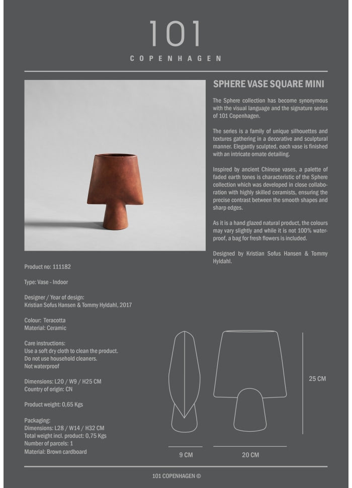 101 COPENHAGEN Βάζο Βάζο Sphere Square Mini Τερακότα Κεραμικό 25x9x21cm, 101 COPENHAGEN