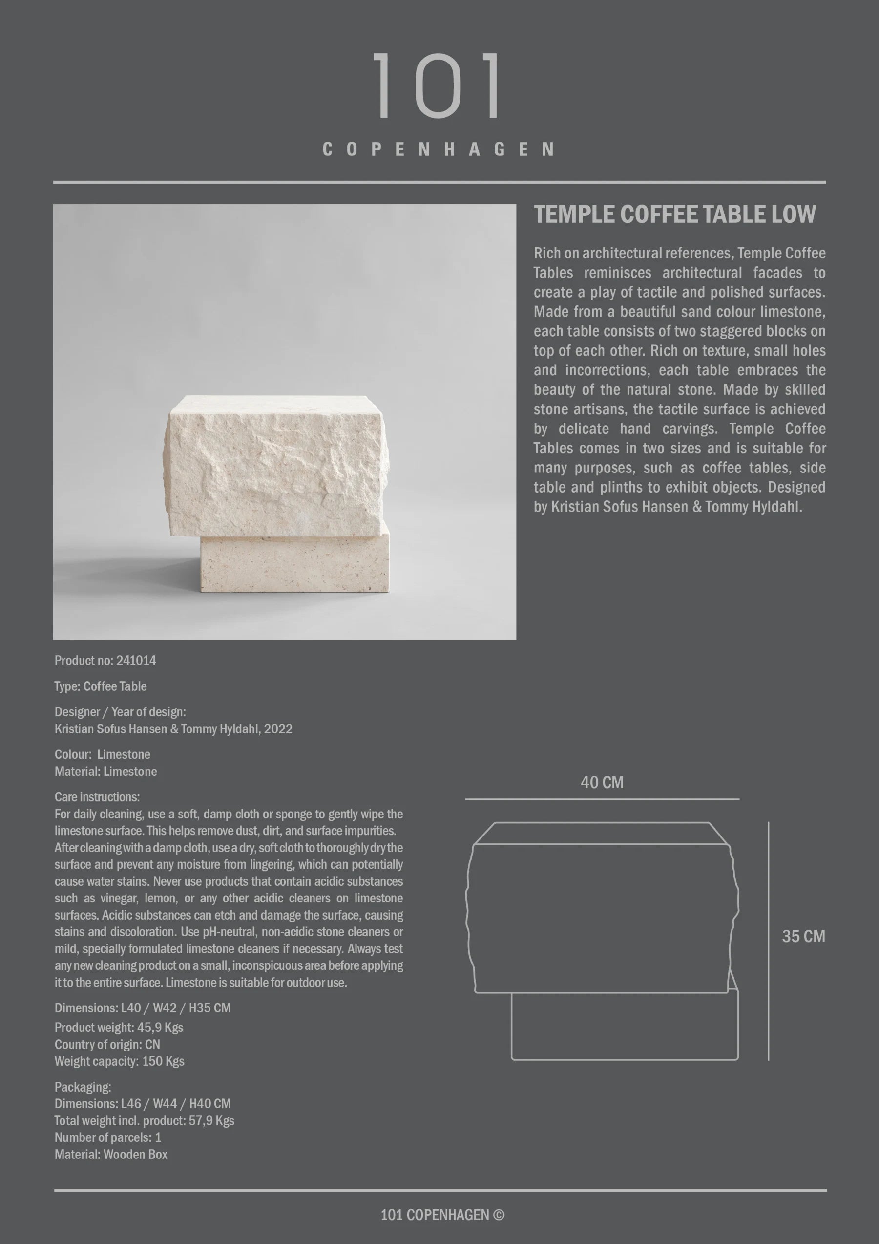 101 COPENHAGEN Τραπέζι Τραπέζι Temple Low Εκρού Σκυρόδεμα 55x65x43cm 101 COPENHAGEN