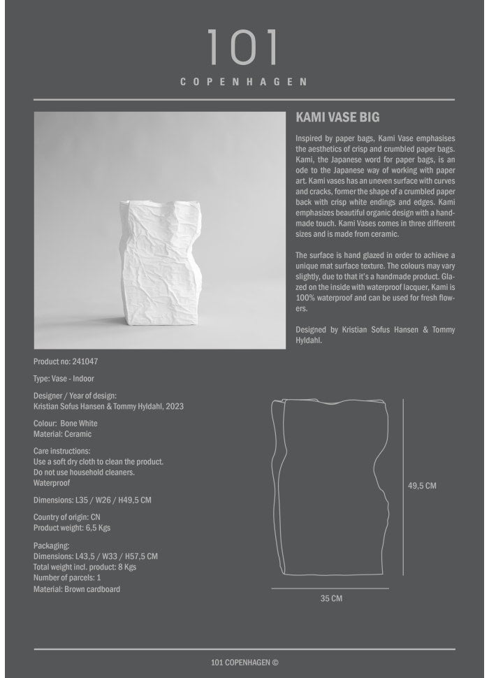 101 COPENHAGEN Βάζο Βάζο Kami Big Κεραμικό Άσπρο 35x26x49.5 cm 101 COPENHAGEN