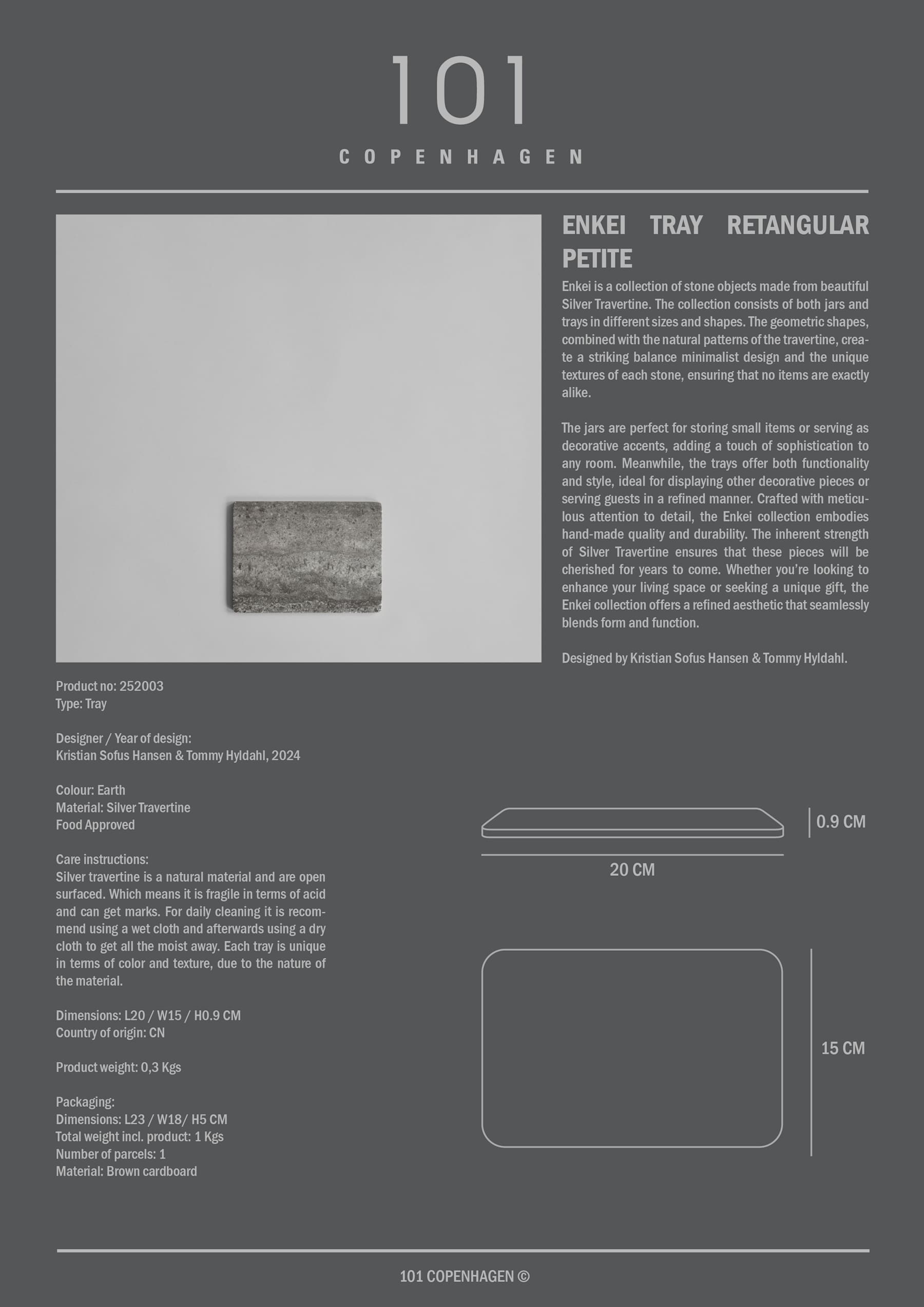 101 COPENHAGEN Δίσκος Σερβιρίσματος Δίσκος Enkei Tray Rectangular Petit Τραβερτίνη Γήινες Αποχρώσεις L20 x W15 x H0.9 cm 101 COPENHAGEN