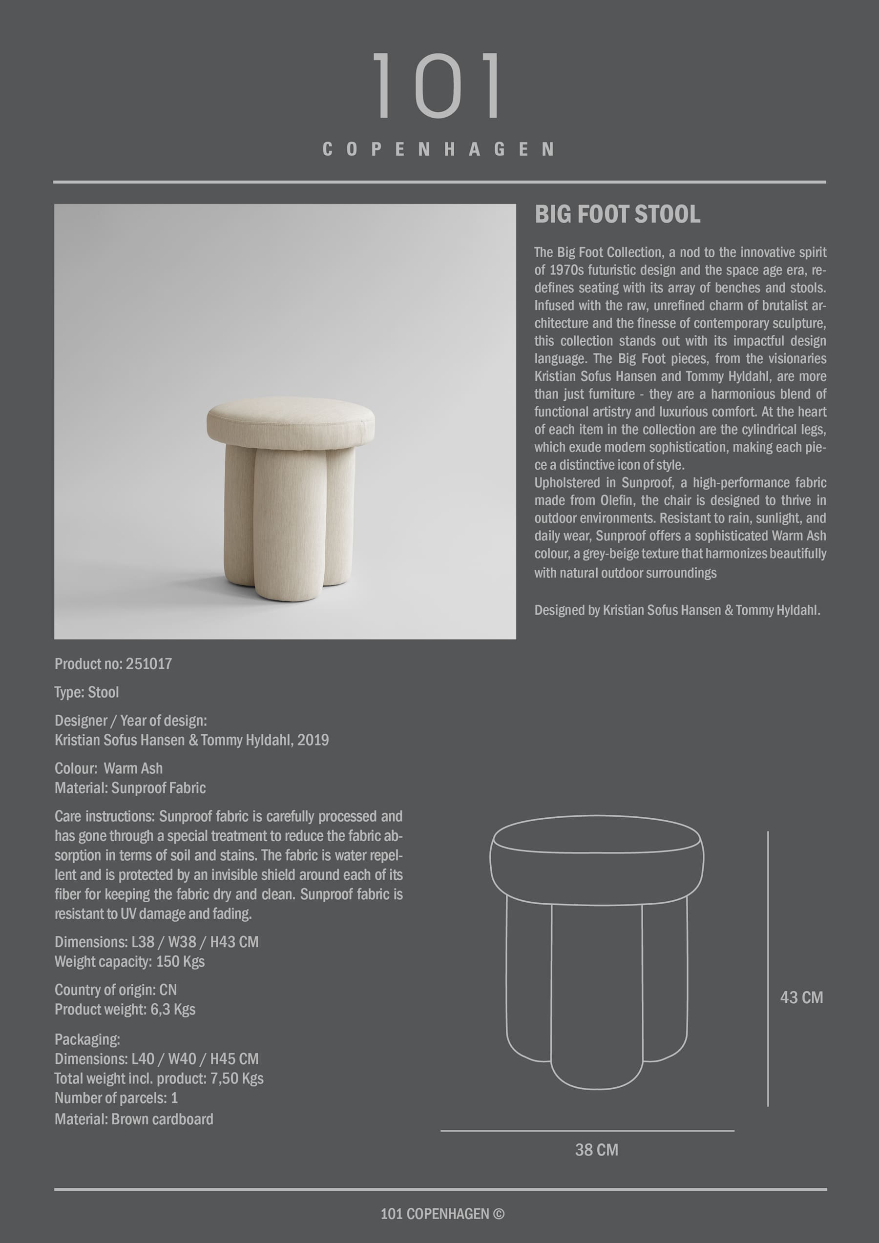 Σκαμπό Big Foot - Sunproof Warm Ash H43 x W38 x L38 cm 101 COPENHAGEN