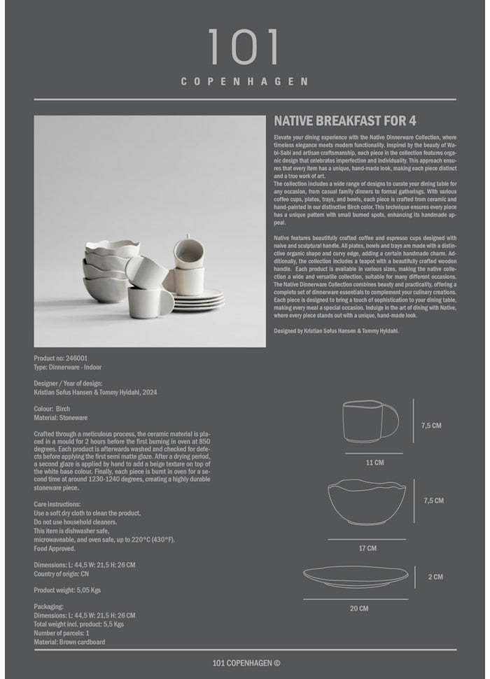 Σετ Πρωινού Native for 4, 12 Τεμάχια, Κεραμικά, Off White Birch, 101 COPENHAGEN