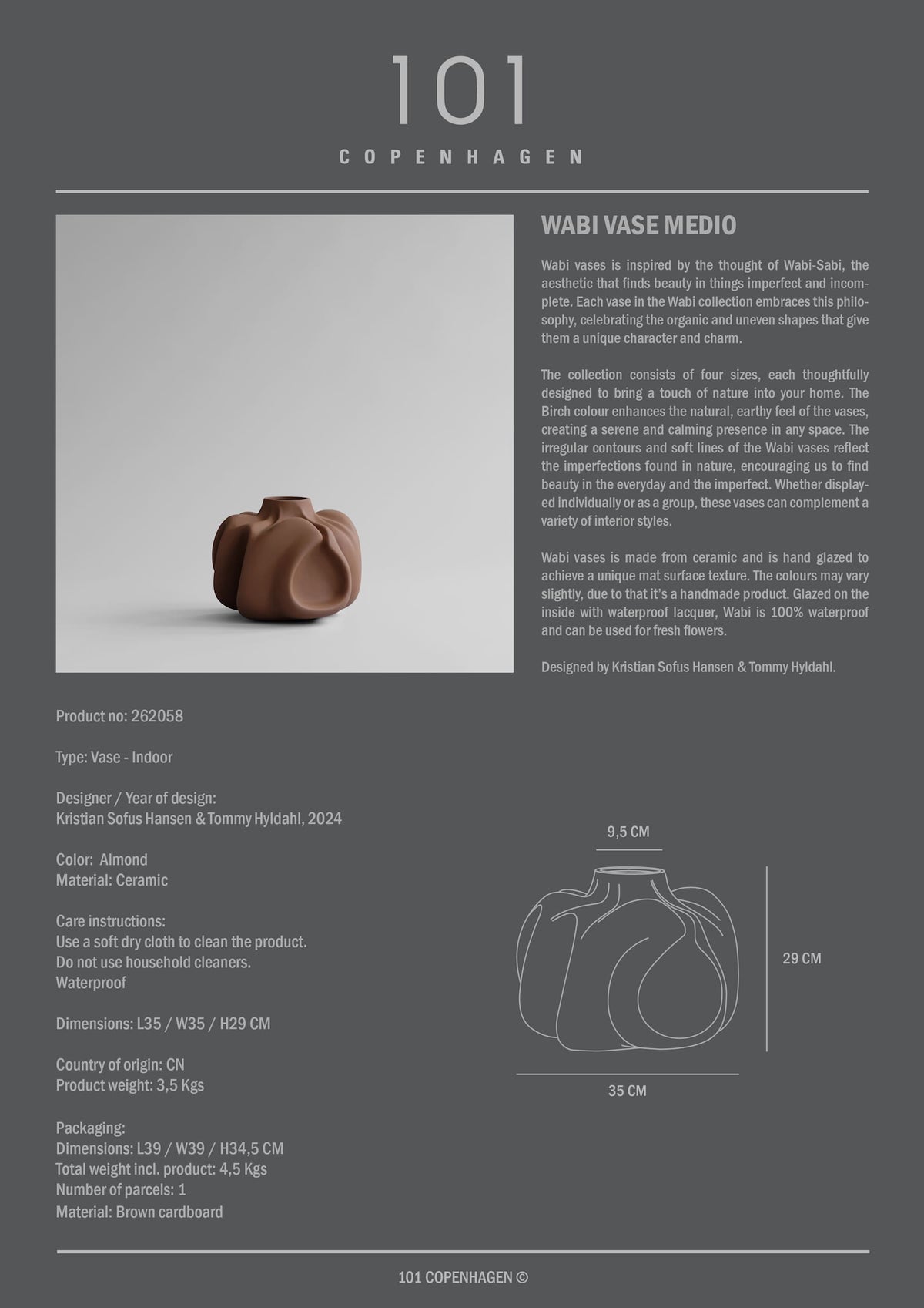 Βάζο Wabi Medio - Κεραμικό Ανοιχτό Καφέ H29 x W35 x L35 cm 101 COPENHAGEN