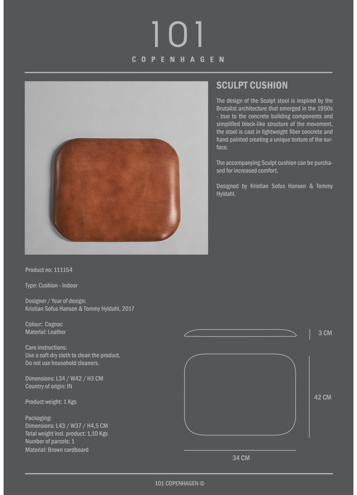 Μαξιλάρι Sculpt Δέρμα Ταμπά H3 cm x W42 cm x L34 cm 101 COPENHAGEN
