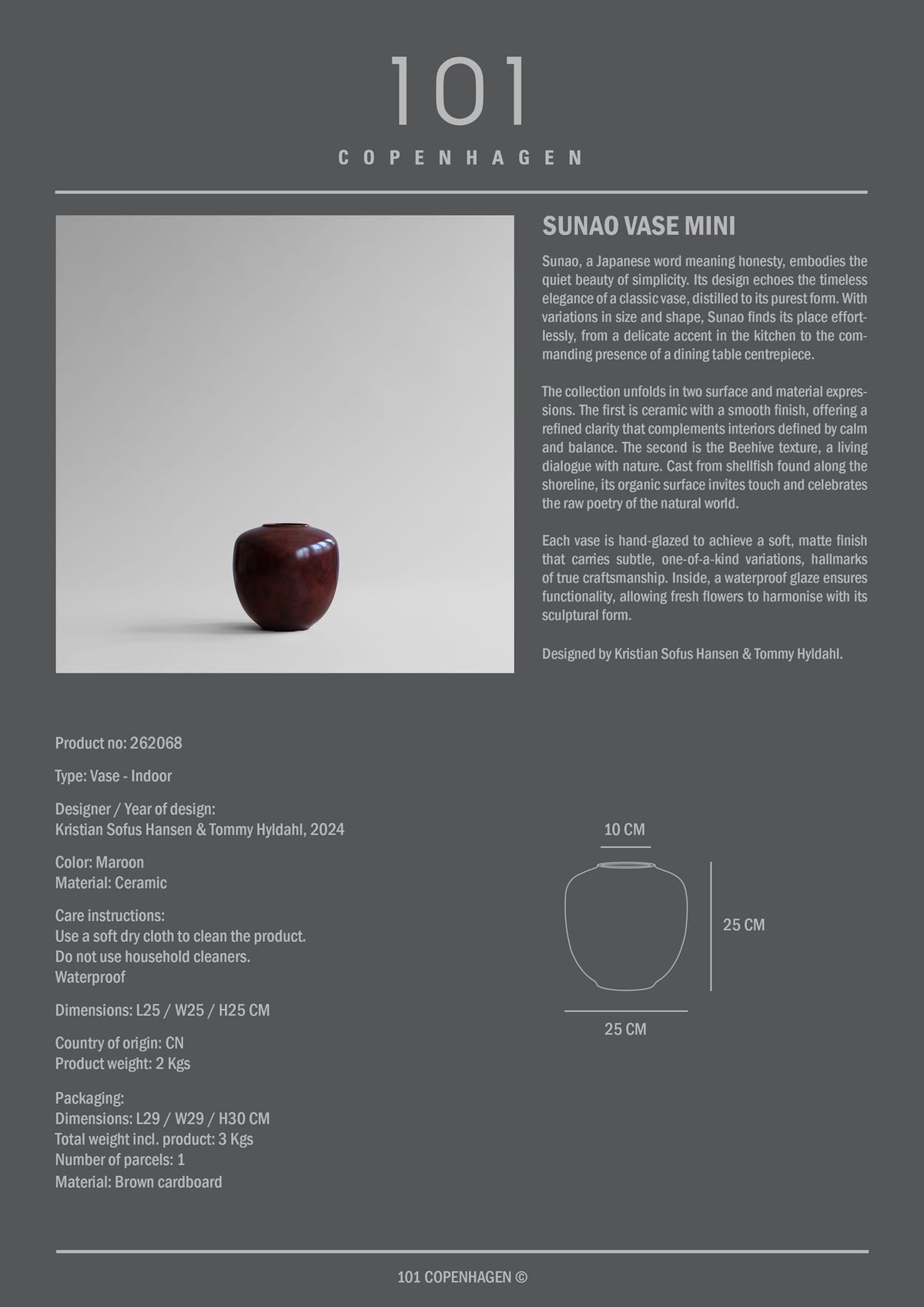Βάζο Sunao Mini - Κεραμικό Μπορντό H25 x W25 x L25 cm 101 COPENHAGEN