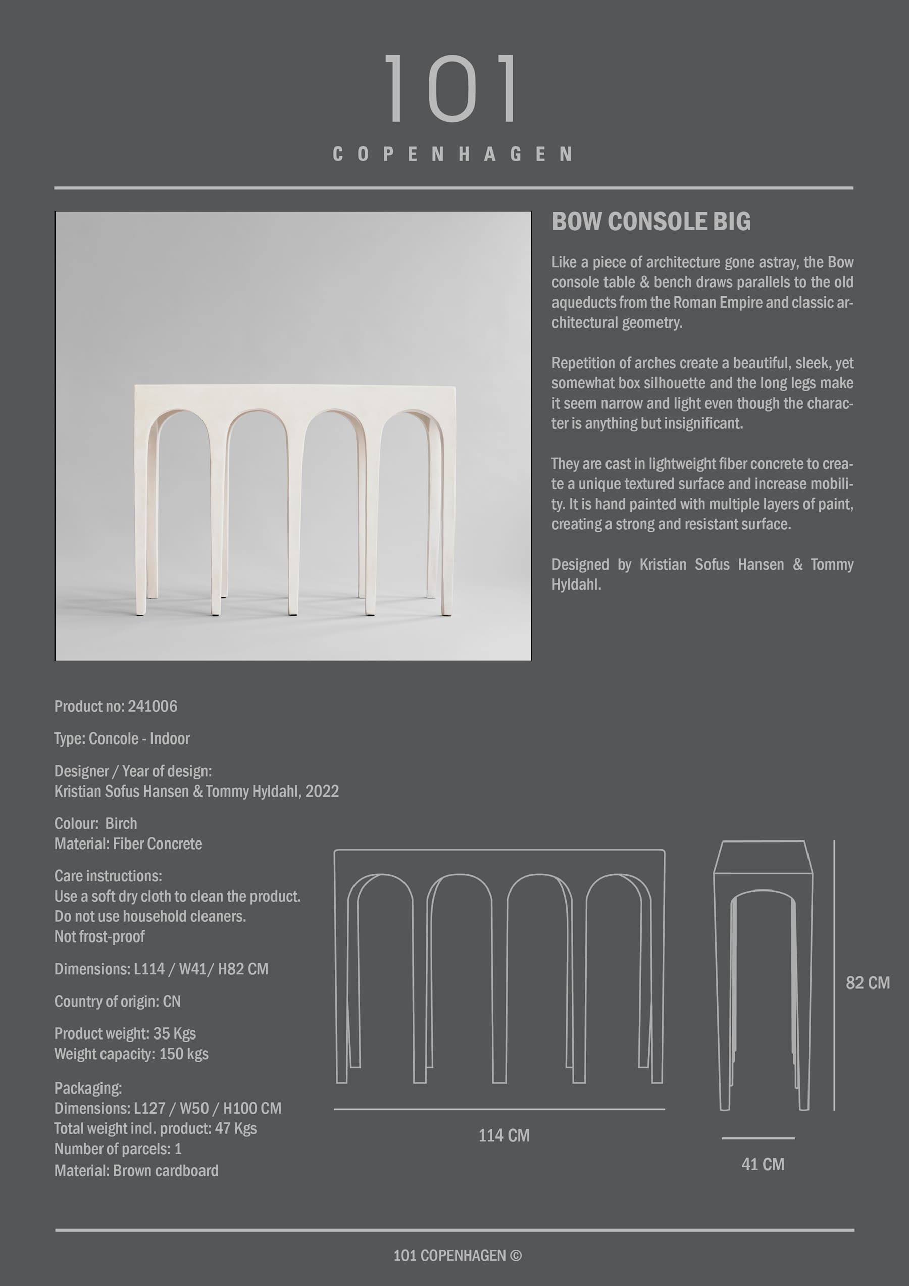 101 COPENHAGEN Κονσόλα Κονσόλα Bow Big Birch Σκυρόδεμα L114 x W40 x H80 101 COPENHAGEN