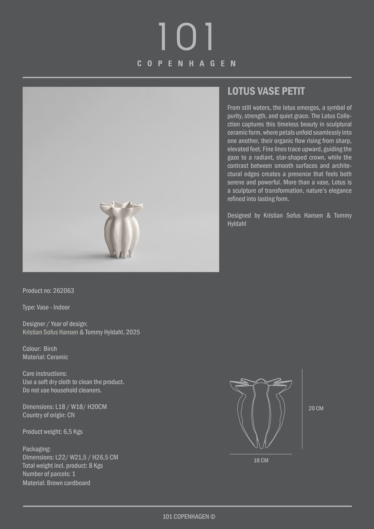 Βάζο Lotus Petit - Κεραμικό Άσπρο Birch H20 x W18 x L18 cm 101 COPENHAGEN