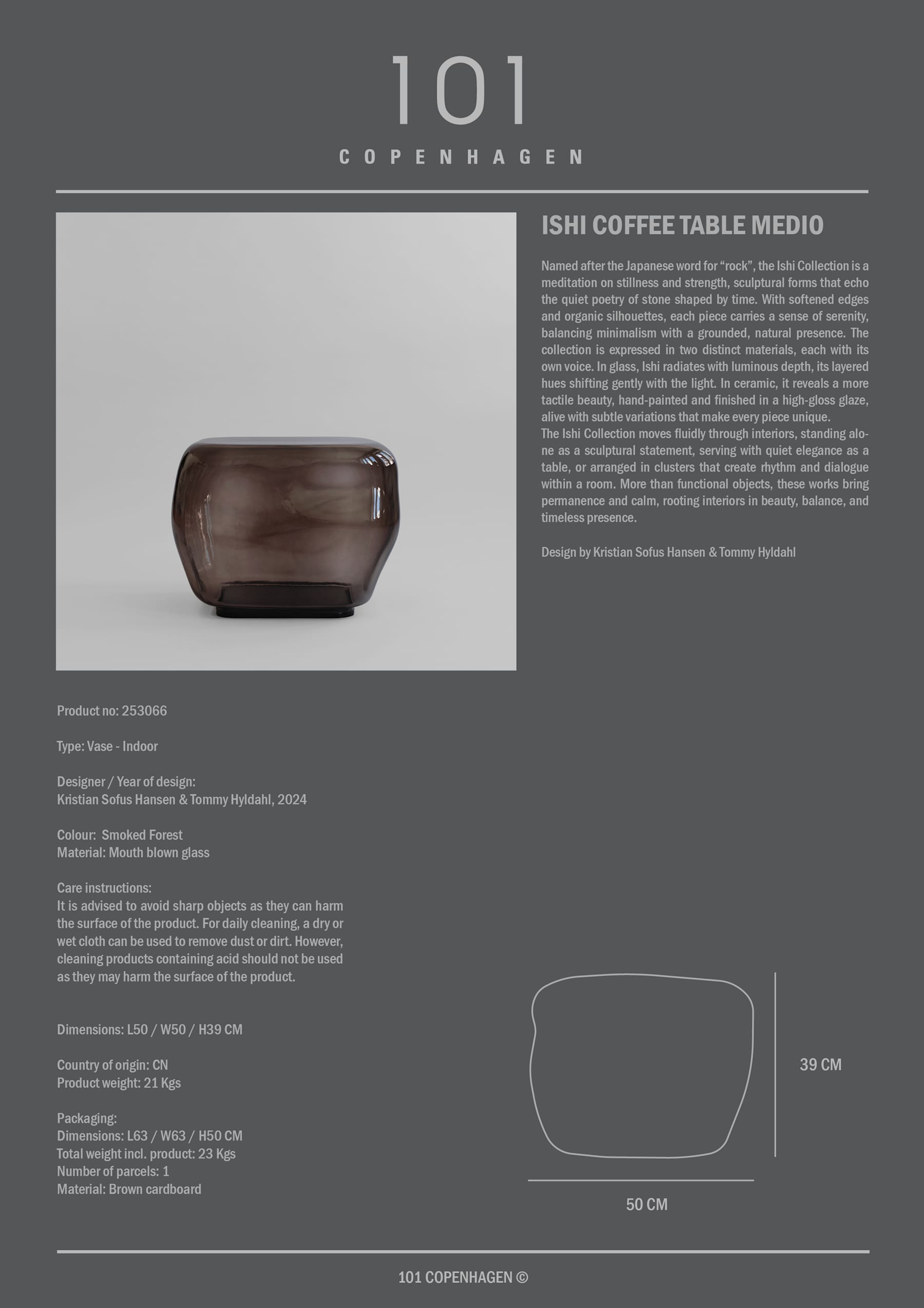 Γυάλινο Τραπεζάκι Καφέ Ishi Medio - Smoked Forest H40 x W52 x L52 cm 101 COPENHAGEN