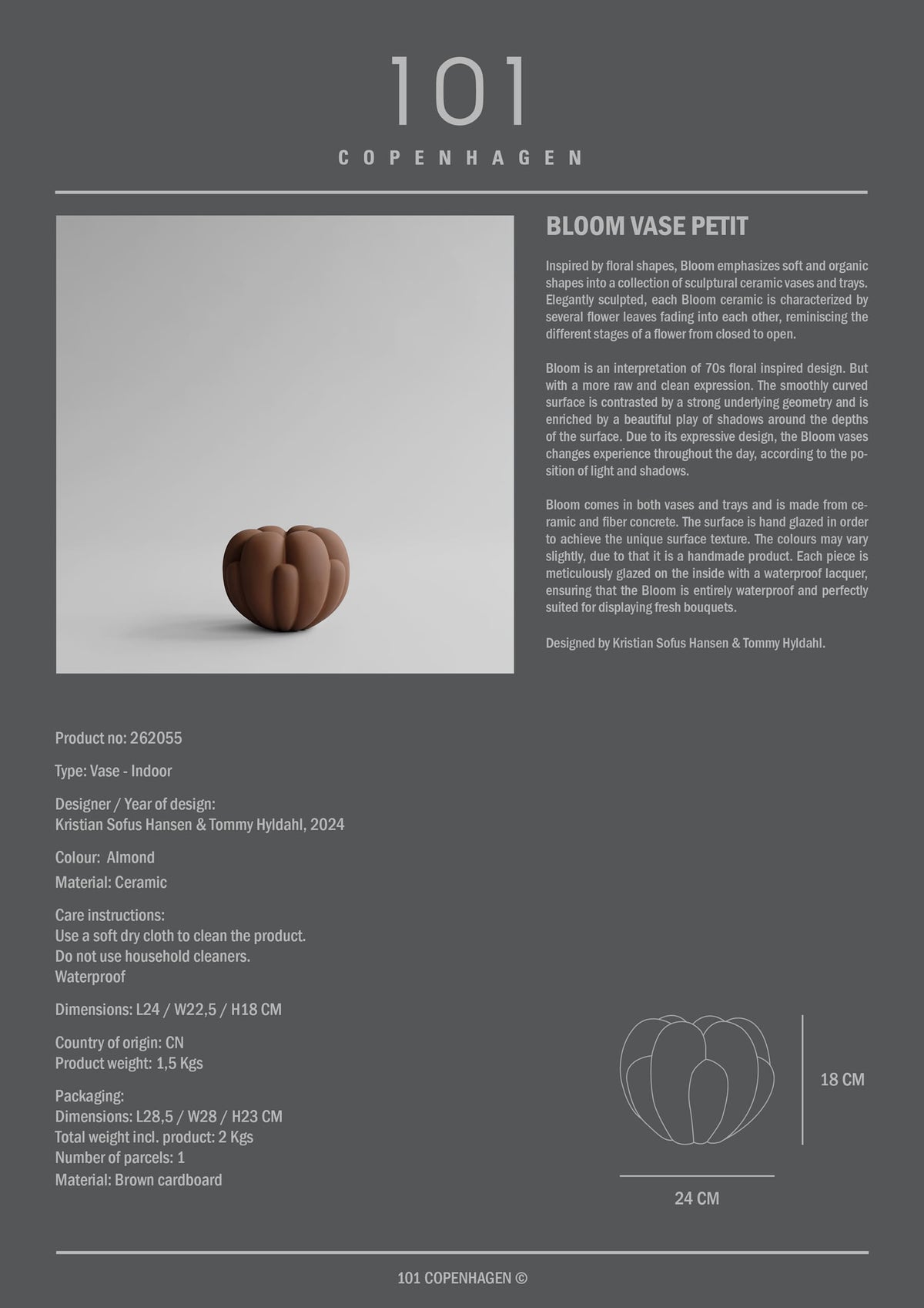 Βάζο Bloom Petit - Κεραμικό Ανοιχτό Καφέ H18 x W22,5 x L24 cm 101 COPENHAGEN