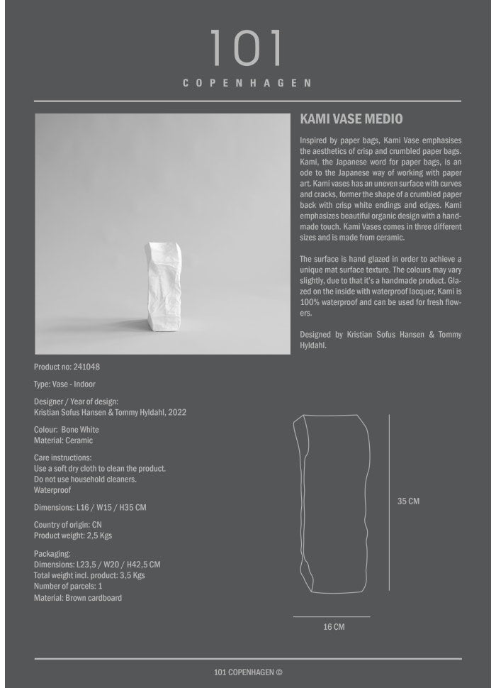 101 COPENHAGEN Βάζο Βάζο Kami Medio Κεραμικό Άσπρο 16x15x35 cm 101 COPENHAGEN
