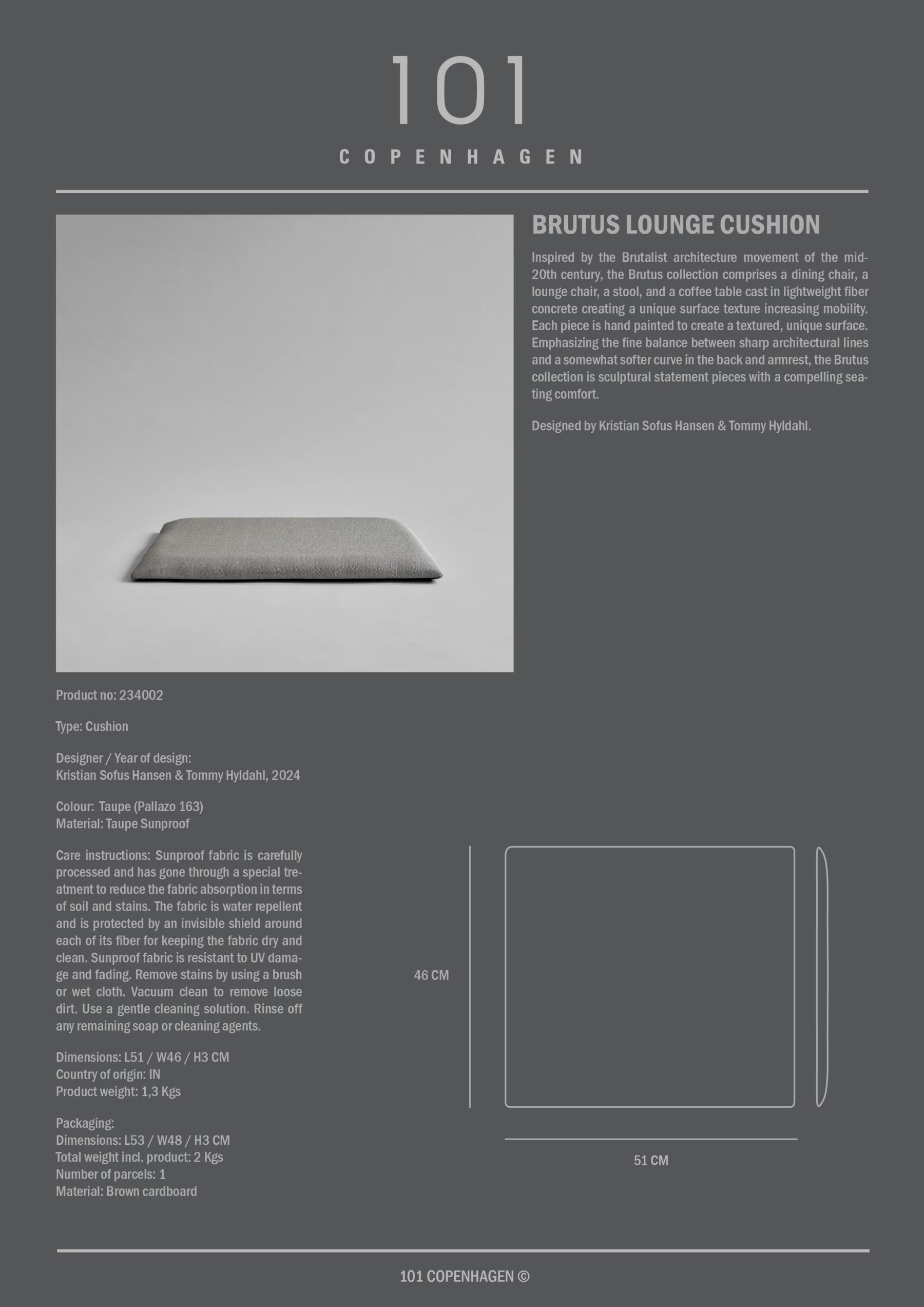 101 COPENHAGEN Μαξιλάρι Μαξιλάρι Πολυθρόνας Brutus - Taupe Sun proof (Pallazo 163) 46x51 101 COPENHAGEN