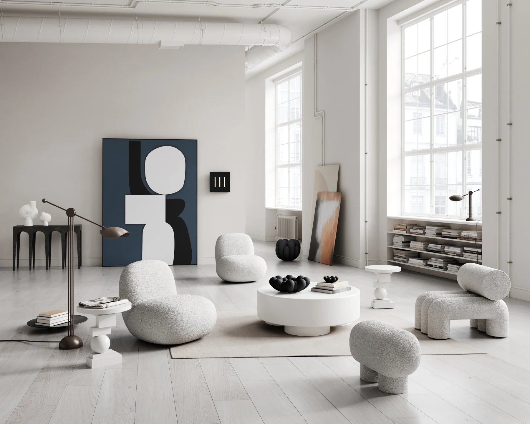 101 COPENHAGEN Πολυθρόνα Πολυθρόνα Toe Chair Flat Λευκή Μπουκλέ (Bouclé) L70xW92xH75 cm 101 COPENHAGEN