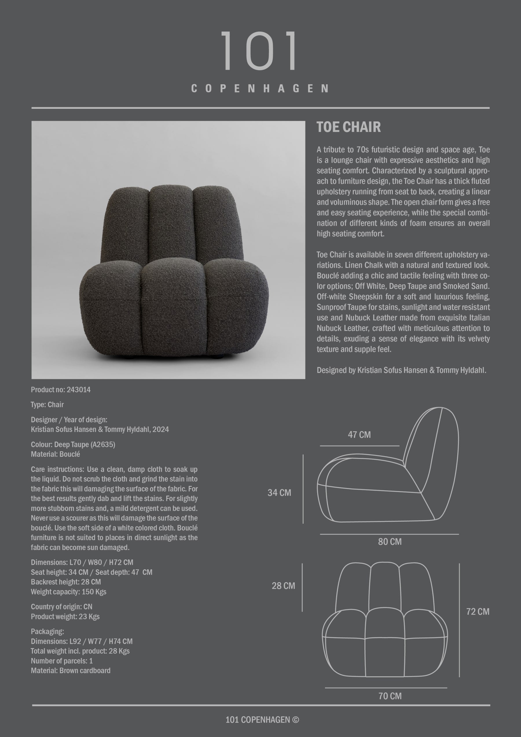 101 COPENHAGEN Πολυθρόνα Πολυθρόνα Toe Chair (A2635) Μπουκλέ Ύφασμα Σκούρο Taupe L70xW80xH72 cm 101 COPENHAGEN