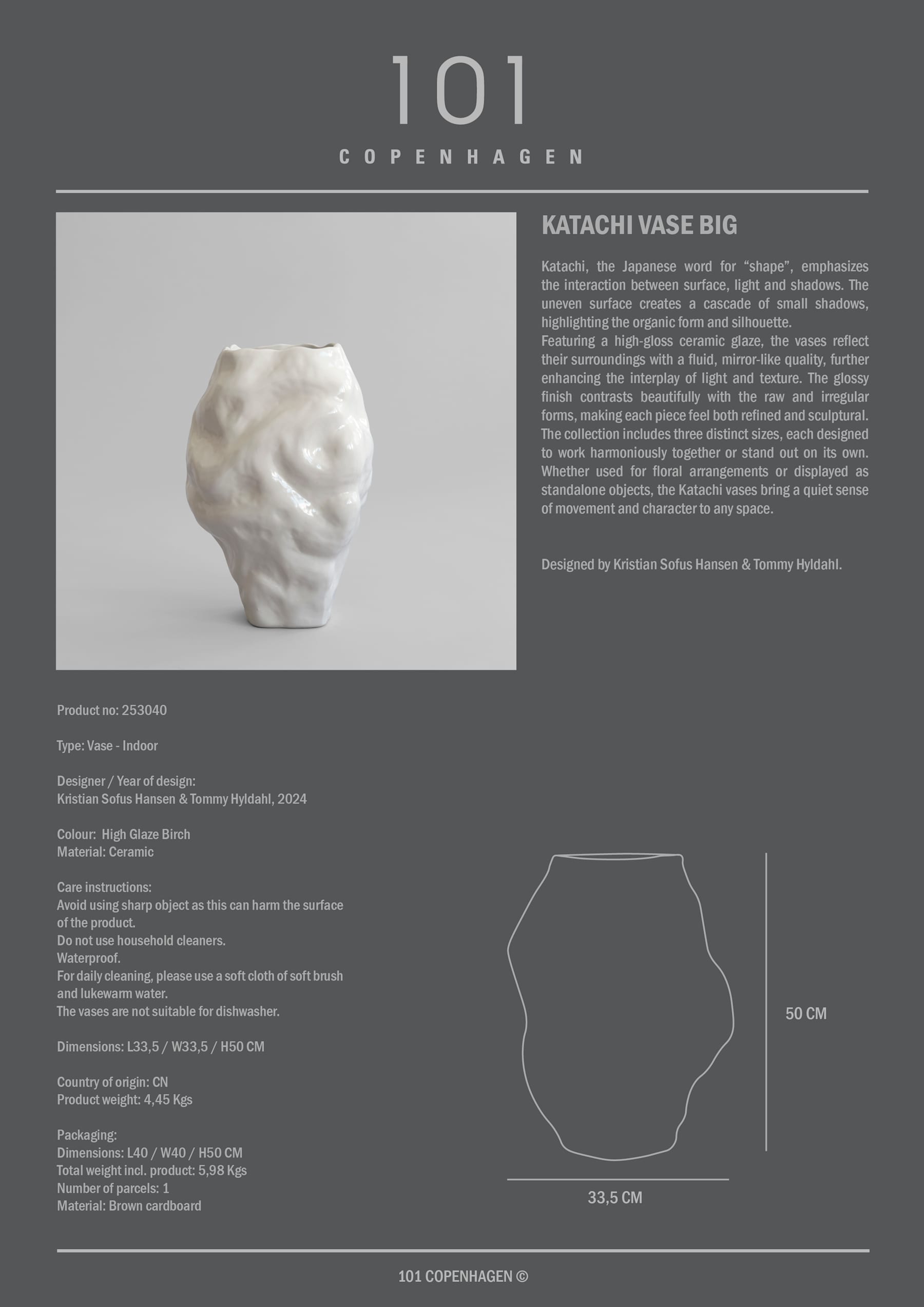 101 COPENHAGEN ΒΑΖΟ Βάζο Katachi Big / Κεραμικό / Γυαλιστερό Φινίρισμα Birch L33.5 / W33.5 / H50 CM 101 COPENHAGEN