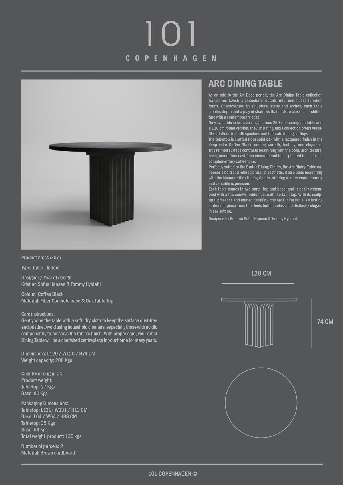 Τραπεζαρία Arc - Δρυς Coffee Black Ø120 x H74 cm 101 COPENHAGEN