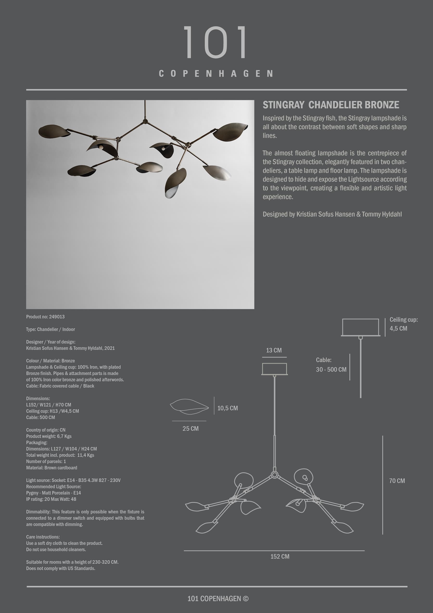 Φωτιστικό Οροφής Stingray Chandelier - Bronze (5m) L152 x W121 x H70 cm 101 COPENHAGEN