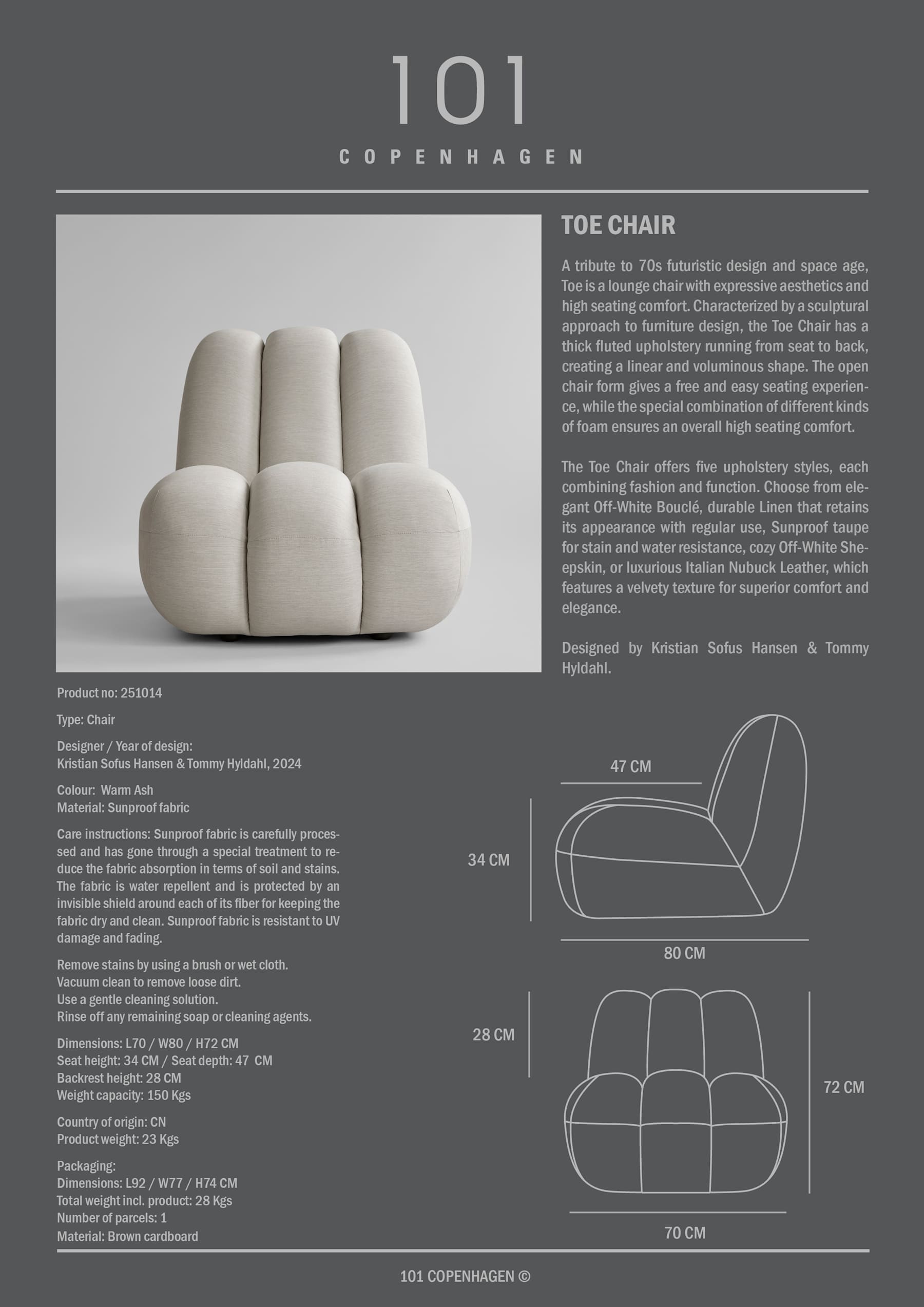 Πολυθρόνα Toe Chair / Warm Ash / Sunproof L70 x W80 x H72 101 COPENHAGEN