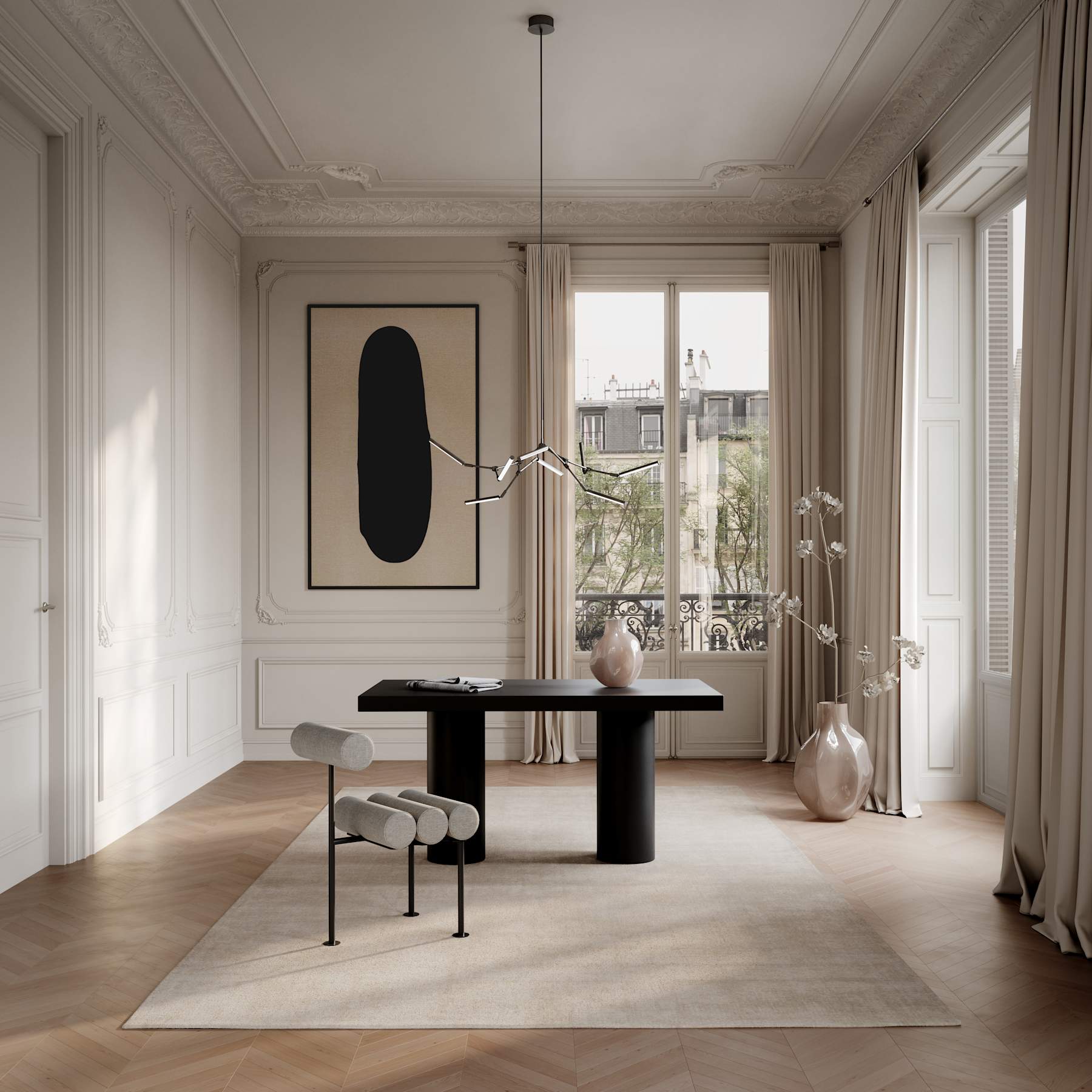 101 COPENHAGEN Καρέκλα Καρέκλα Τραπεζαρίας Hiro Ματ Μαύρος Σκελετός Ατσάλι / Λινό Ύφασμα Απόχρωση Sand L42 x W55 x H76 cm 101 COPENHAGEN
