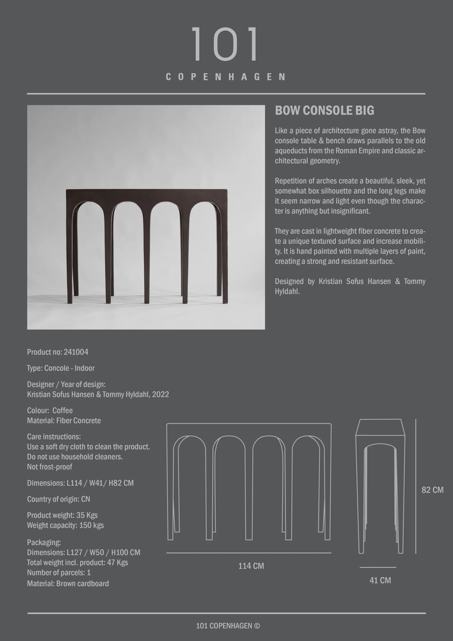 101 COPENHAGEN Κονσόλα Κονσόλα Bow Big Σκούρο Καφέ Σκυρόδεμα   L114xW41xH82 101 COPENHAGEN