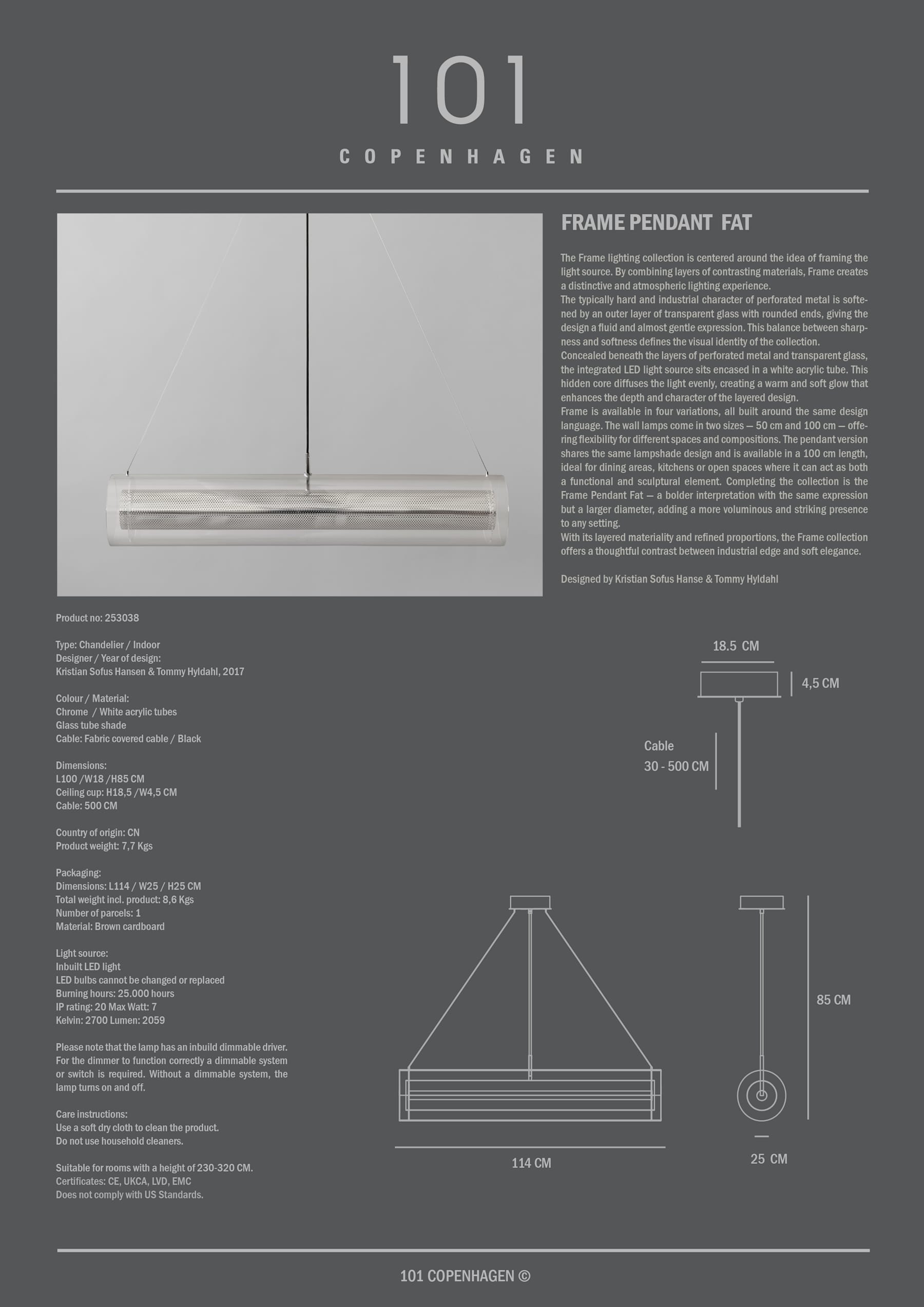 Φωτιστικό Οροφής Frame Fat Μεταλλικό L100 x W18 x H85 cm 101 COPENHAGEN