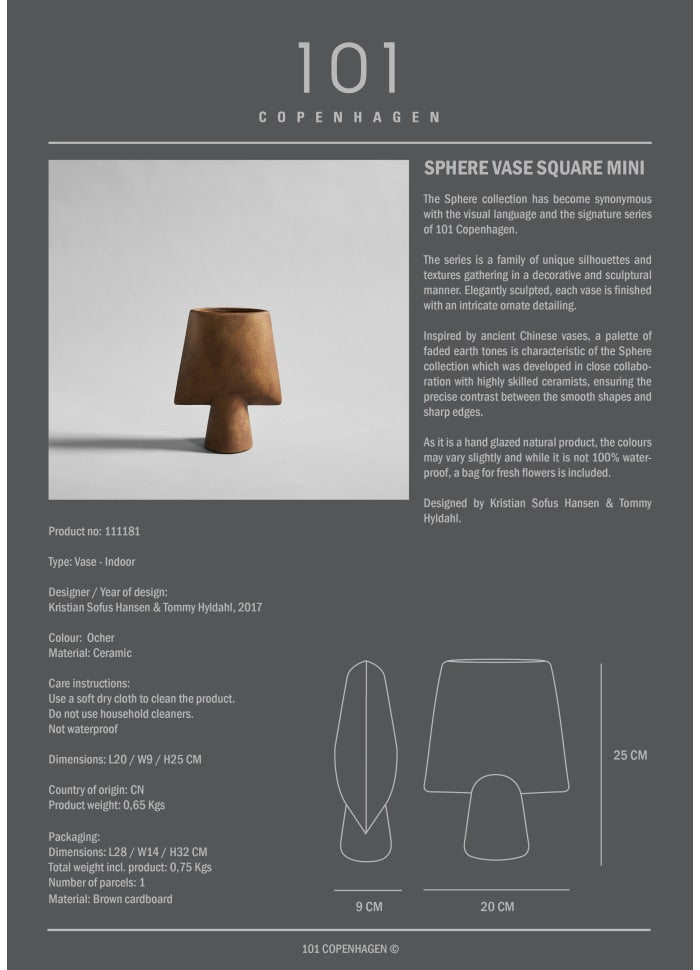 Βάζο, Sphere Square Mini ΄Ωχρα Κεραμικό, 25x9x21cm, 101 COPENHAGEN