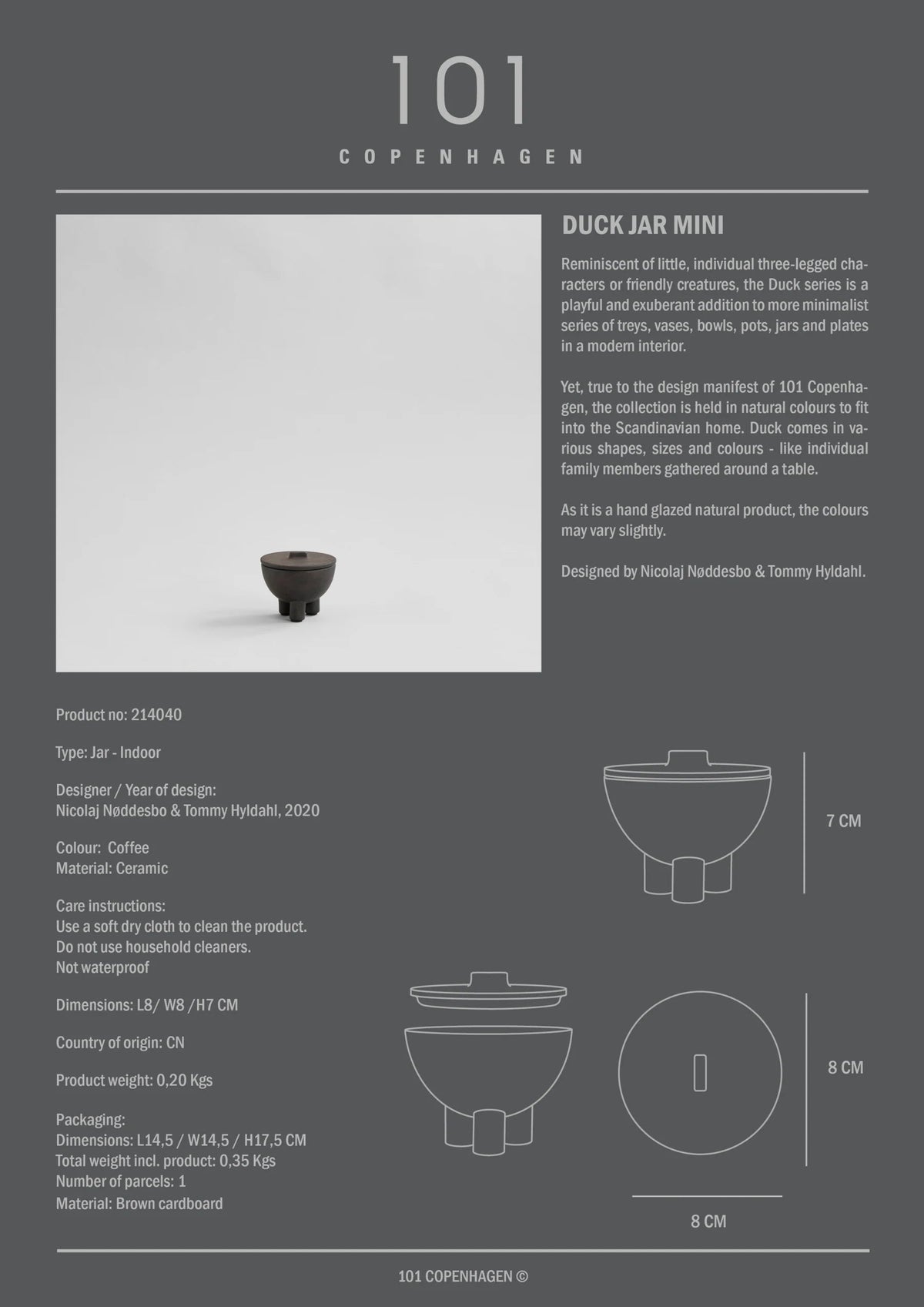 101 COPENHAGEN Διακοσμητικo Μπολ Duck Jar Mini Κεραμικό Διακοσμητικό Δοχείο με Καπάκι Καφέ/Μαύρο H7xW8xL8cm 101 COPENHAGEN