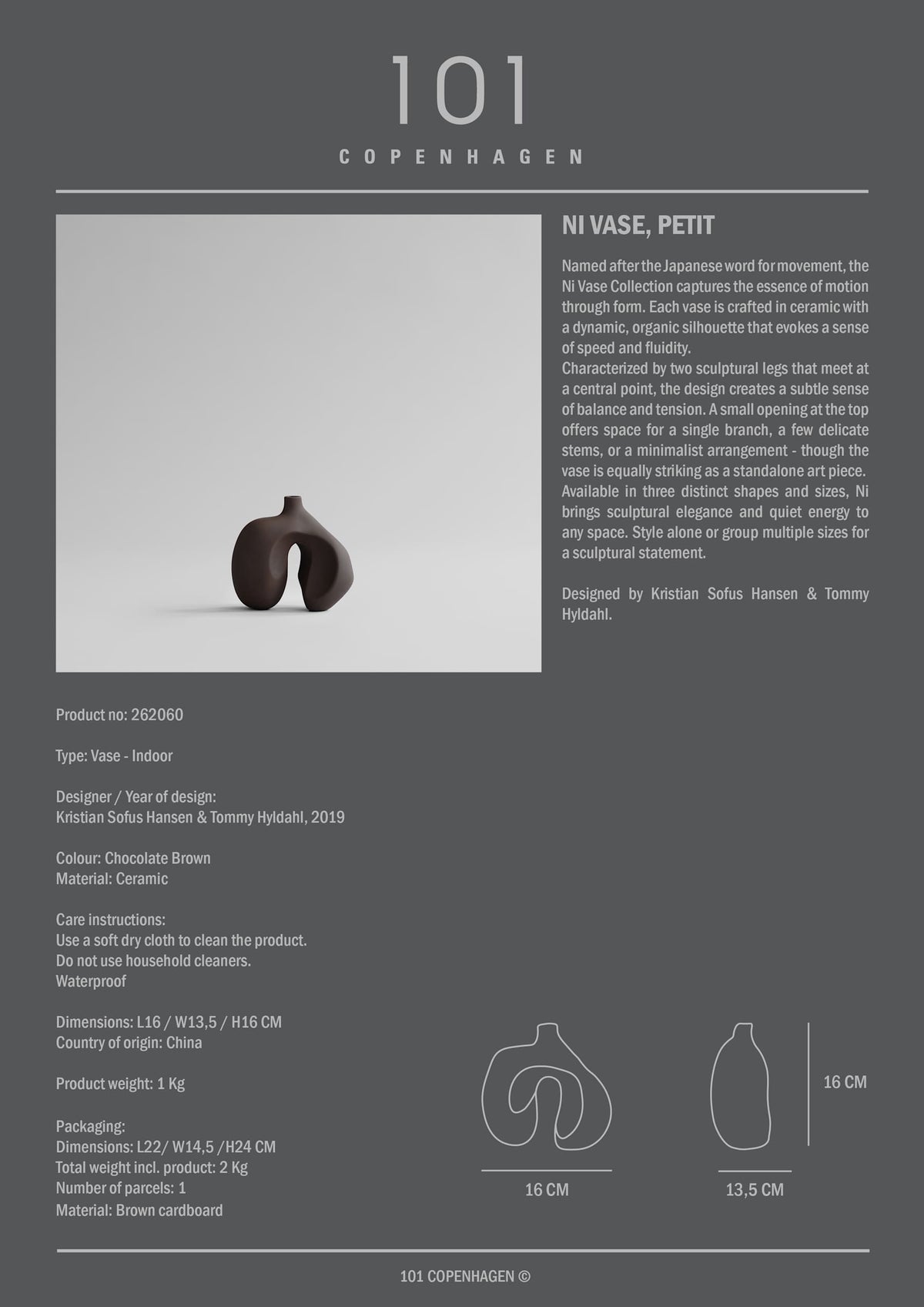 Βάζο Ni Petit - Κεραμικό Σκούρο Καφέ H16 x W13,5 x L16 cm 101 COPENHAGEN