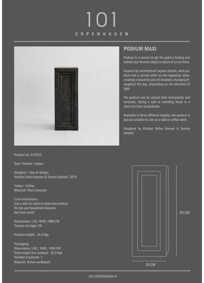 101 COPENHAGEN Podium Podium Maxi Σκούρο Καφέ Ινώδες Σκυρόδεμα L30xW30xH80 cm 101 COPENHAGEN