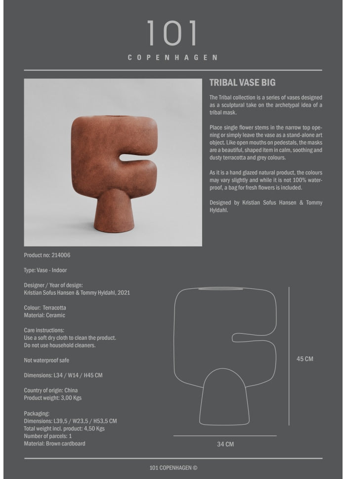 101 COPENHAGEN Βάζο Βάζο Tribal Big Τερακότα Κεραμικό Η45x14x34cm 101 COPENHAGEN