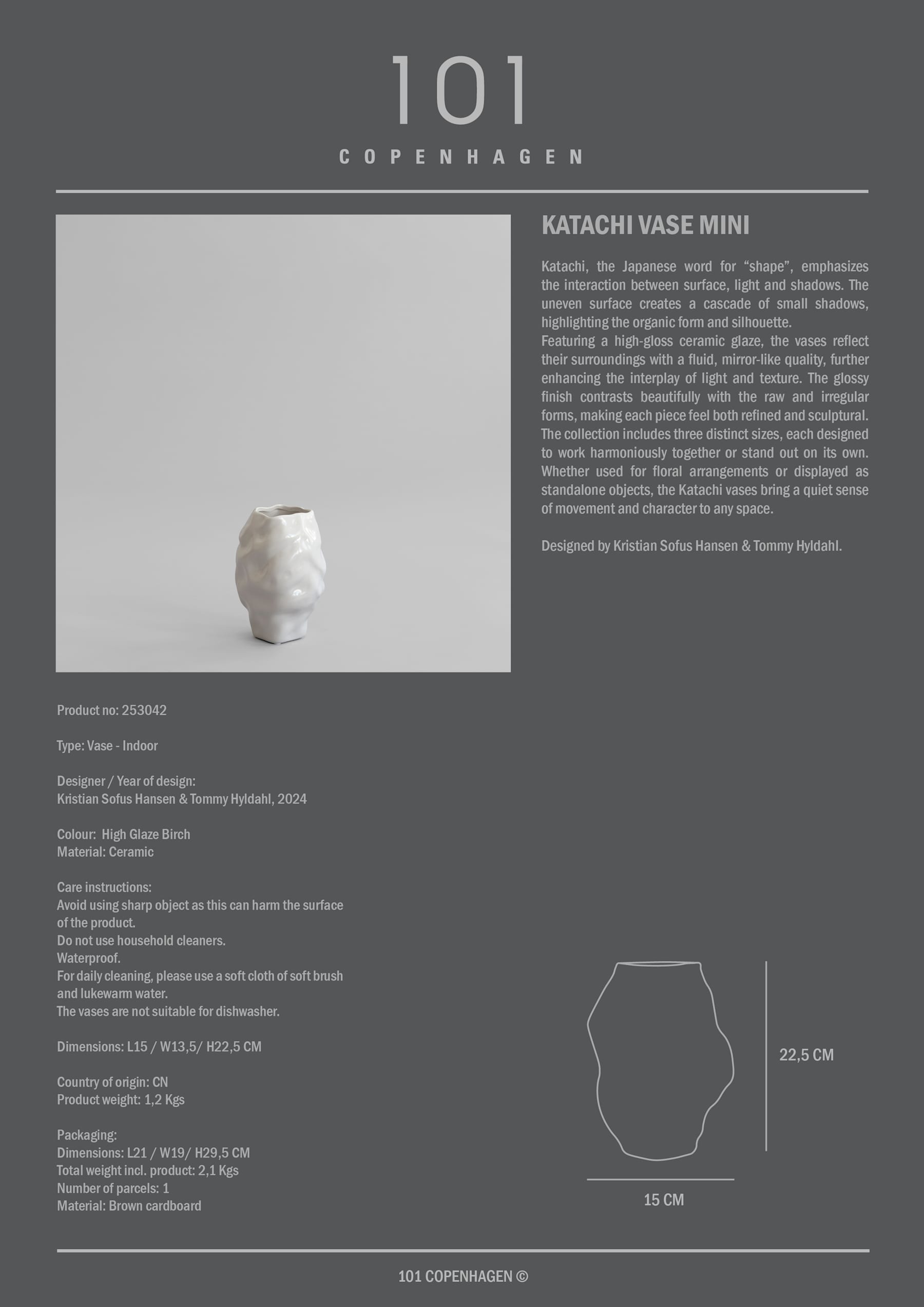 101 COPENHAGEN ΒΑΖΟ Βάζο Katachi Mini / Κεραμικό / Γυαλιστερό Φινίρισμα Birch L15 / W13.5/ H22.5 CM 101 COPENHAGEN
