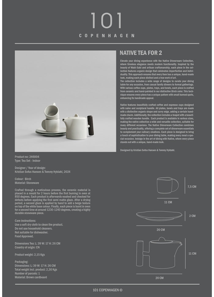 101 COPENHAGEN Sushi set Σετ Τσαγιού Με Φλυτζάνια Native Tea for 2 Άσπρο Birch Κεραμικό 101 COPENHAGEN