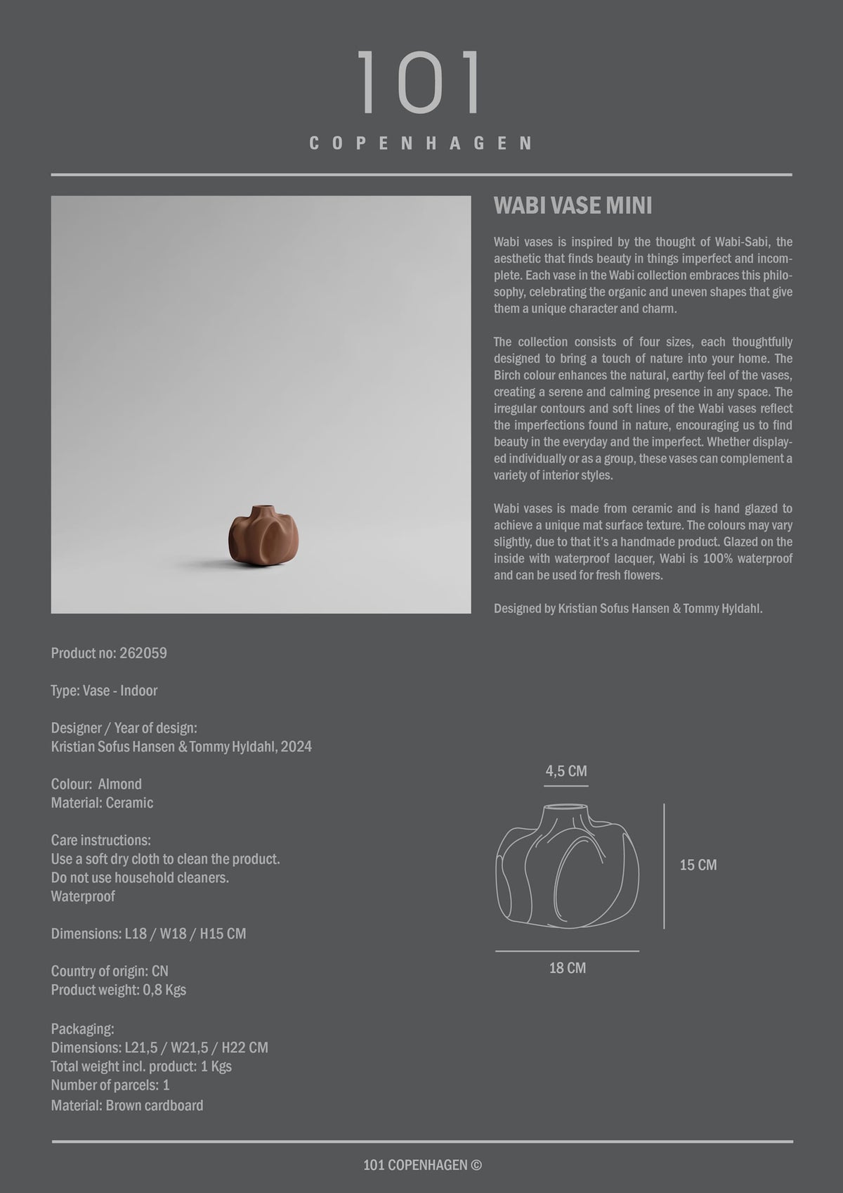 Βάζο Wabi Mini - Κεραμικό Ανοιχτό Καφέ H15 x W18 x L18 cm 101 COPENHAGEN