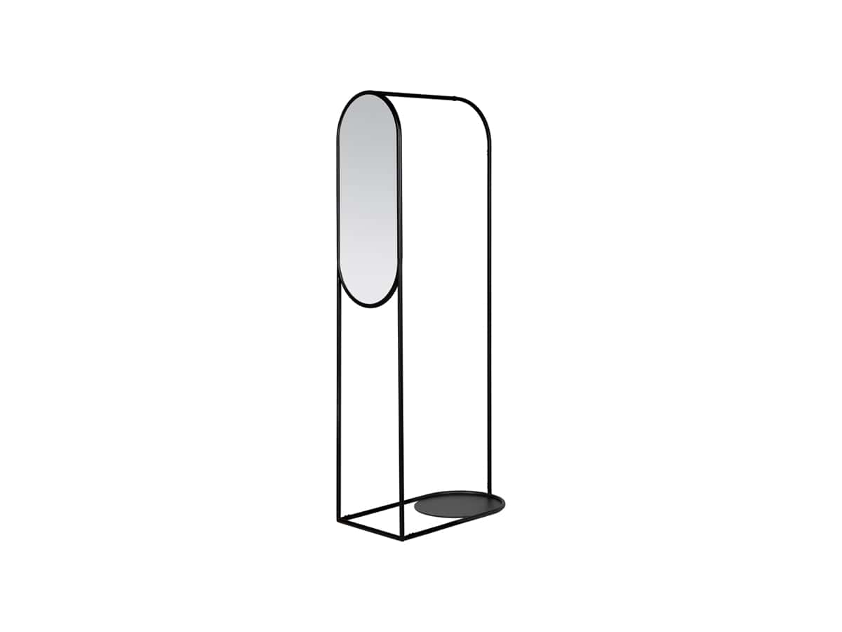 Broste Copenhagen Κρεμάστρα Κρεμάστρα με Καθρέπτη Δαπέδου Archie Rack Μαύρο, Powder Coated Μεταλλική /Mirror Glass W70xD40xH180 cm Broste Copenhagen