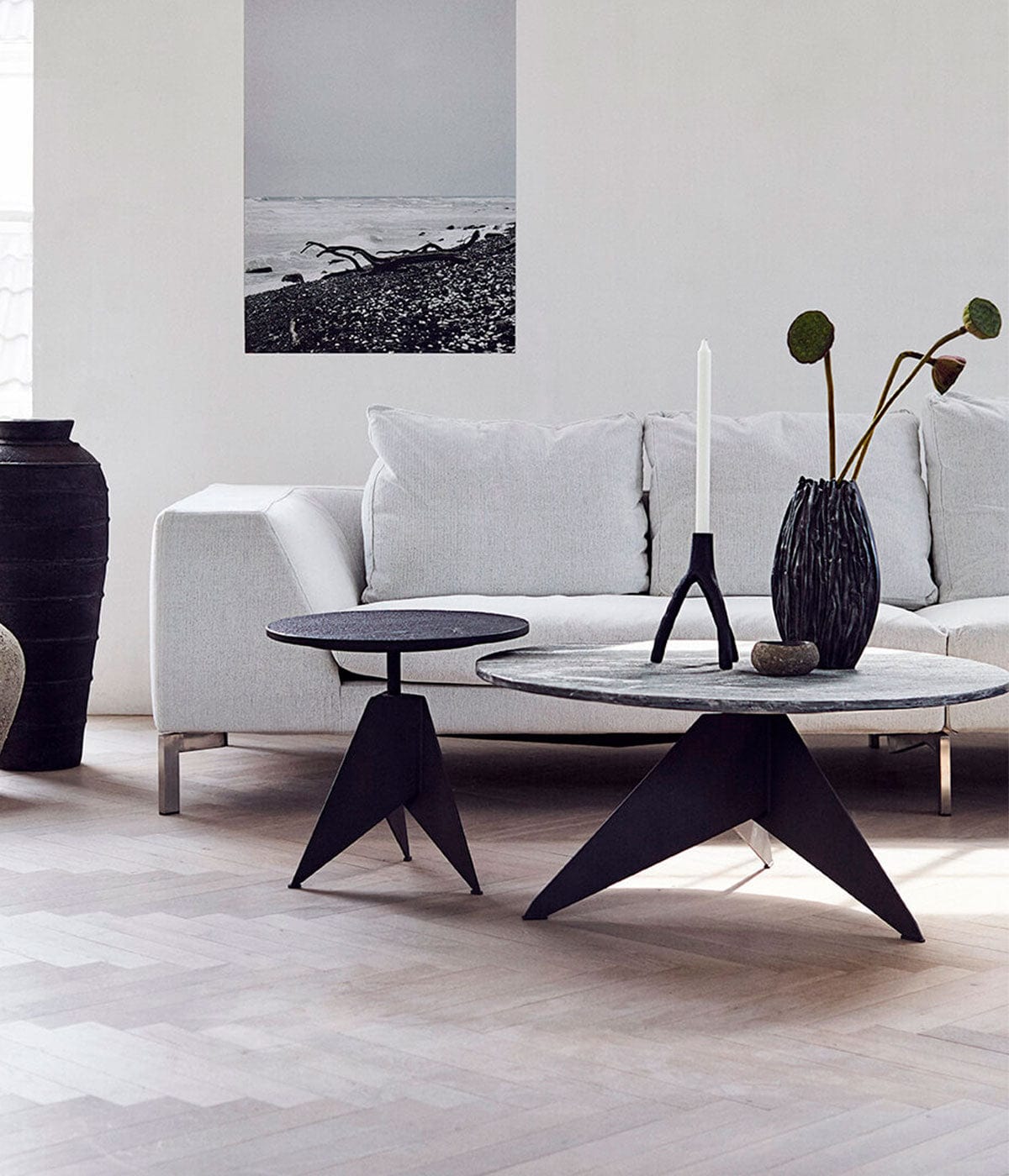 MUUBS Coffee Table Τραπεζάκι σαλονιού Sway Σίδερο/Φυσική Πέτρα Blue Marine Stone Γκρί Ø90xH45 cm MUUBS