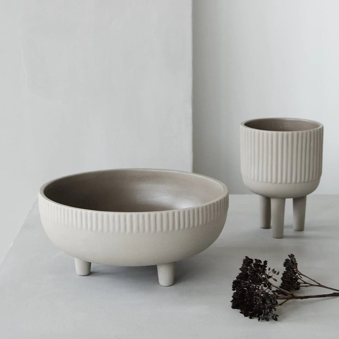 KRISTINA DAM studio Διακοσμητικό Μπολ Διακοσμητικό Mπολ, Medium, Ø24XH11CM, Γκρεζ, Τερακότα, KRISTINA DAM studio