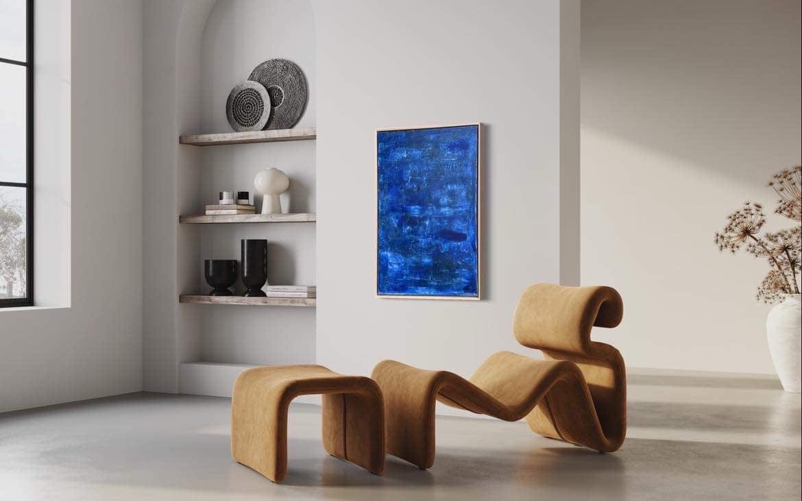 HINTSDECO Πίνακας Ζωγραφικής Πίνακας ζωγραφικής σε καμβά με ξύλινη Κορνίζα, Blue Face (70x50) Hintsdeco