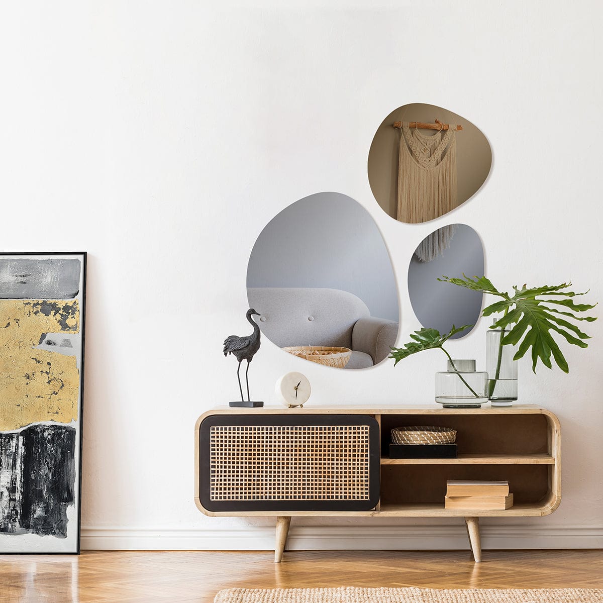 Καθρέφτης Τοίχου Silver - Bronze Γκρι Διαφανής Σετ Των 3 τμχ W37.5 x H35.5 / W46 x H53.3 / W23.2 x H35 cm INCADO