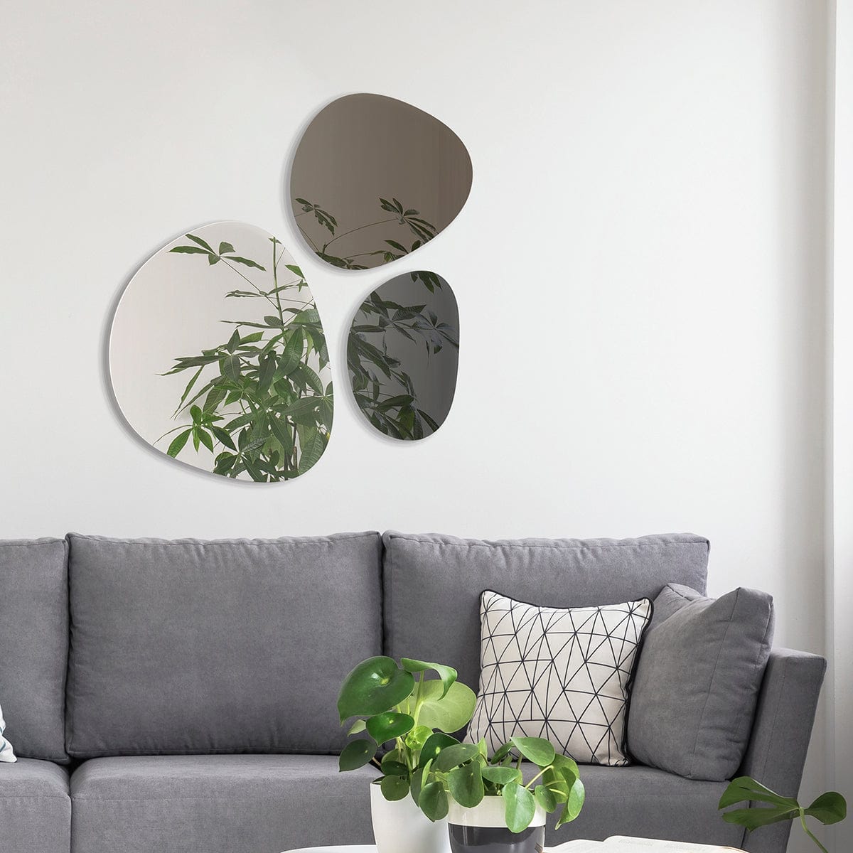 Καθρέφτης Τοίχου Silver - Bronze Γκρι Διαφανής Σετ Των 3 τμχ W37.5 x H35.5 / W46 x H53.3 / W23.2 x H35 cm INCADO