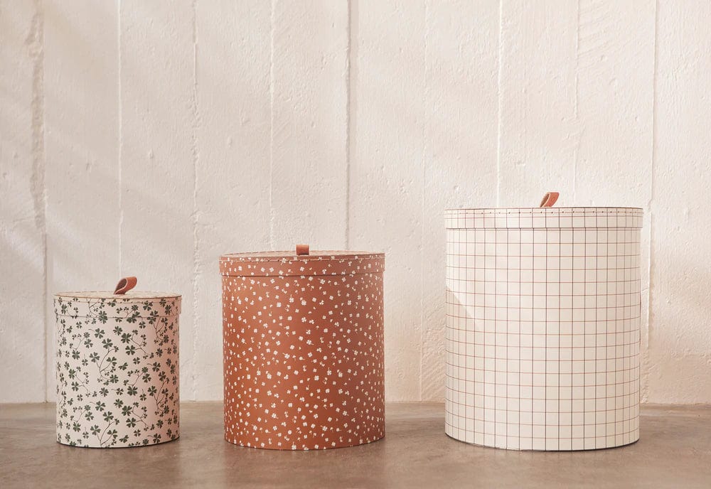 OYOY Καλάθι Σετ Κουτιών Αποθήκευσης 3 τμχ Χαρτόνι Μπέζ / καφέ Multi Ø17 x H20 cm / Ø23 x H26 cm / Ø28 x H32 cm OYOY