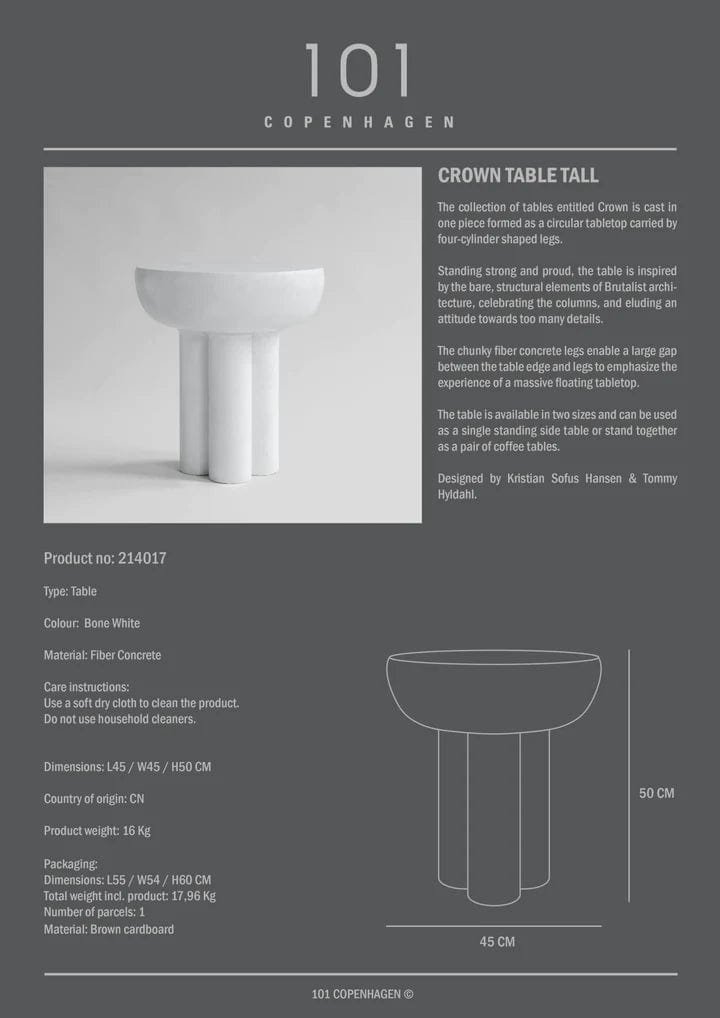 101 COPENHAGEN Coffee Table Τραπέζι, Crown Table, Tall, 'Ασπρο, 50x45x45cm, 101 COPENHAGEN