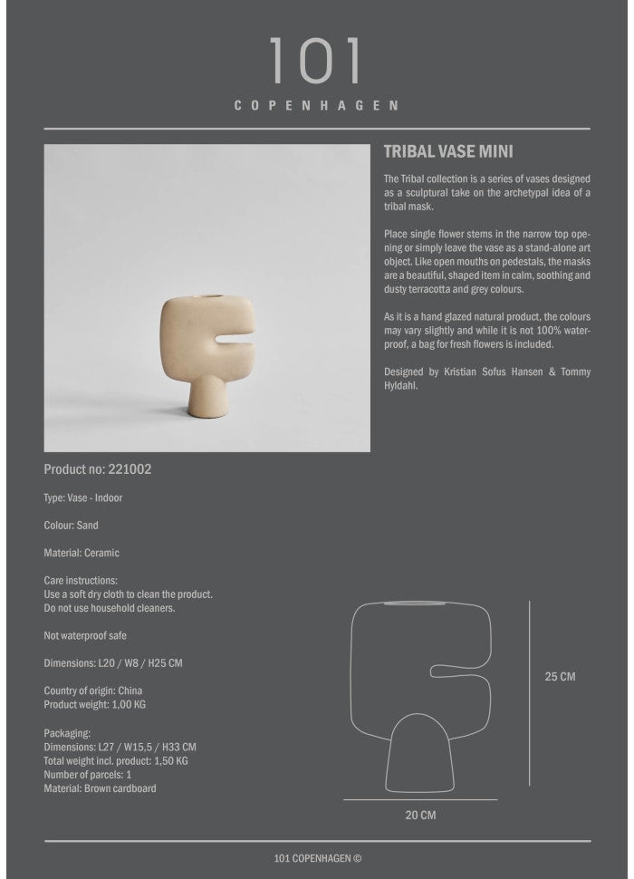 101 COPENHAGEN Βάζο Βάζο, Tribal, Mini, Mπεζ Κεραμικό, 25x8x20cm, 101 COPENHAGEN