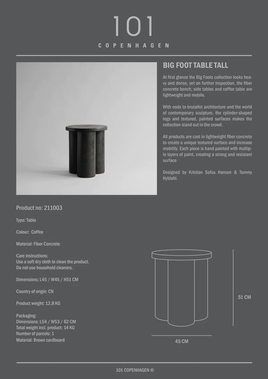 101 COPENHAGEN Coffee Table Τραπέζι Big Foot Tall Σκούρο Καφέ-Μαύρο Ινώδες Σκυρόδεμα L45xW45xH51 cm 101 COPENHAGEN