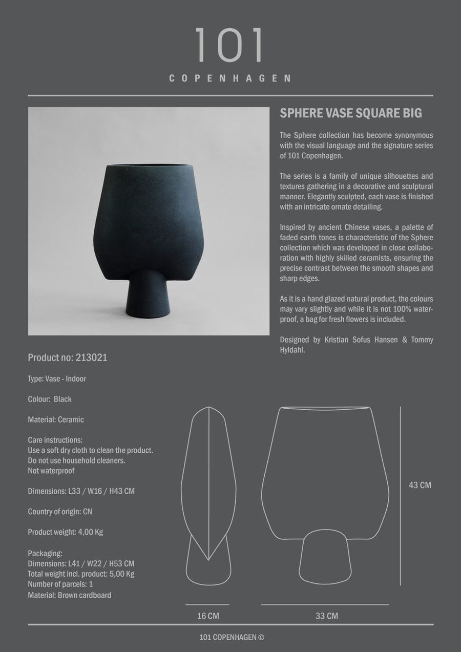 101 COPENHAGEN Βάζο Sphere Square Κεραμικό Βάζο Big Μαύρο 16x33x43cm 101 COPENHAGEN